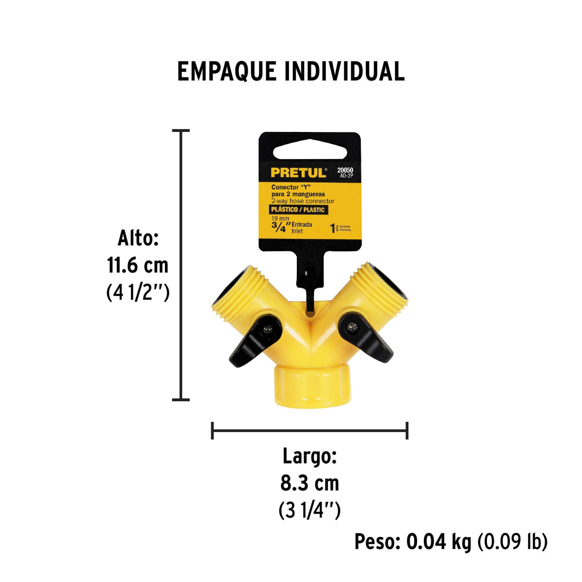 Conector "y" plástico, entrada 3/4", pretul