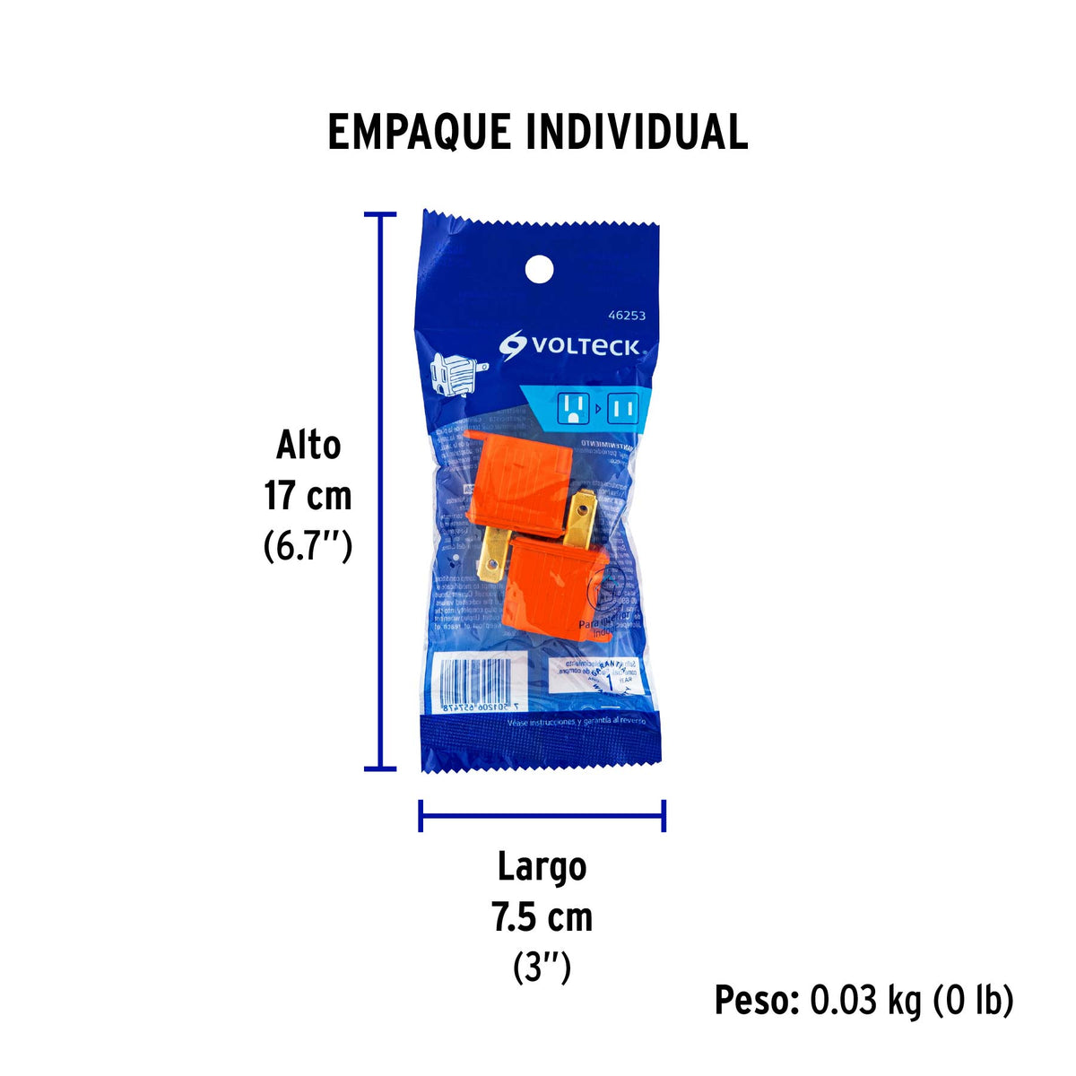 Adaptador 3 a 2 naranja, Volteck, 2 piezas