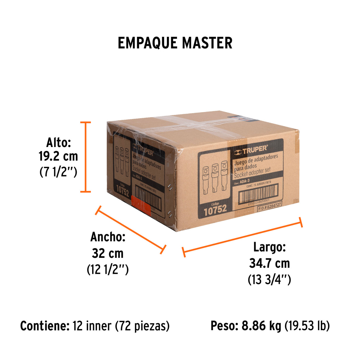Juego de adaptadores para dados, 1/4", 3/8" y 1/2", 3 piezas