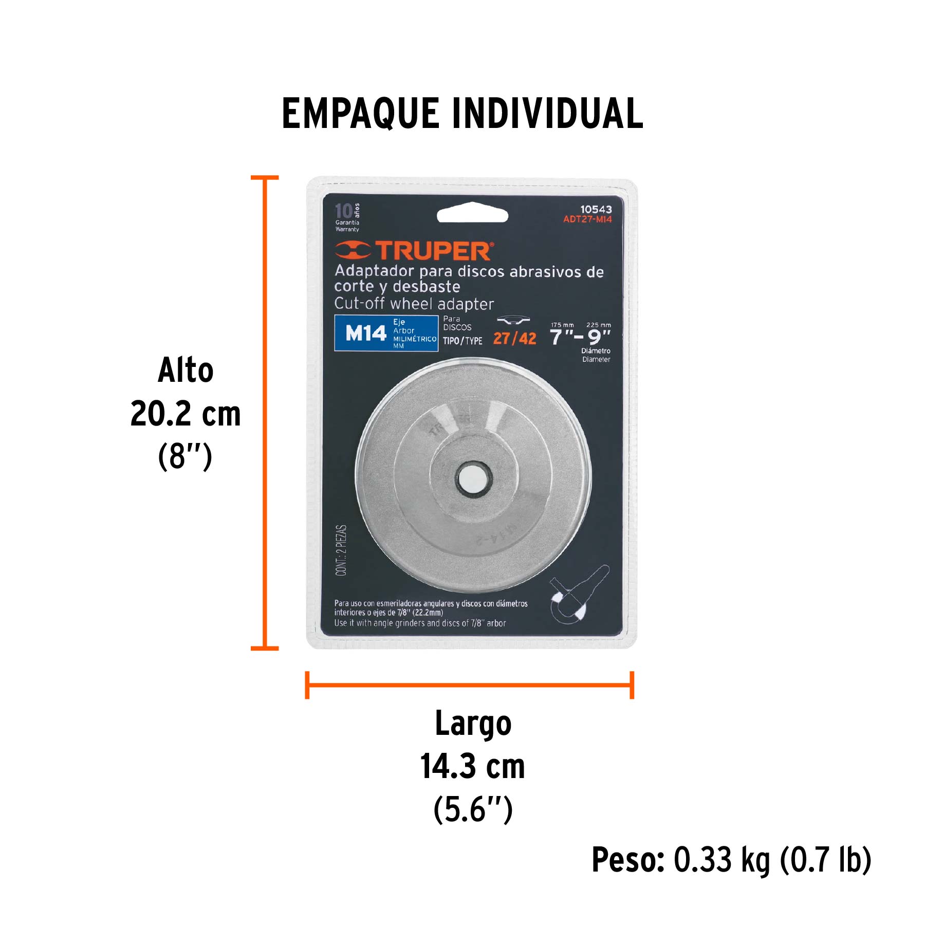 Adaptador para discos tipo 42, rosca milimétrica M14-2.0 mm