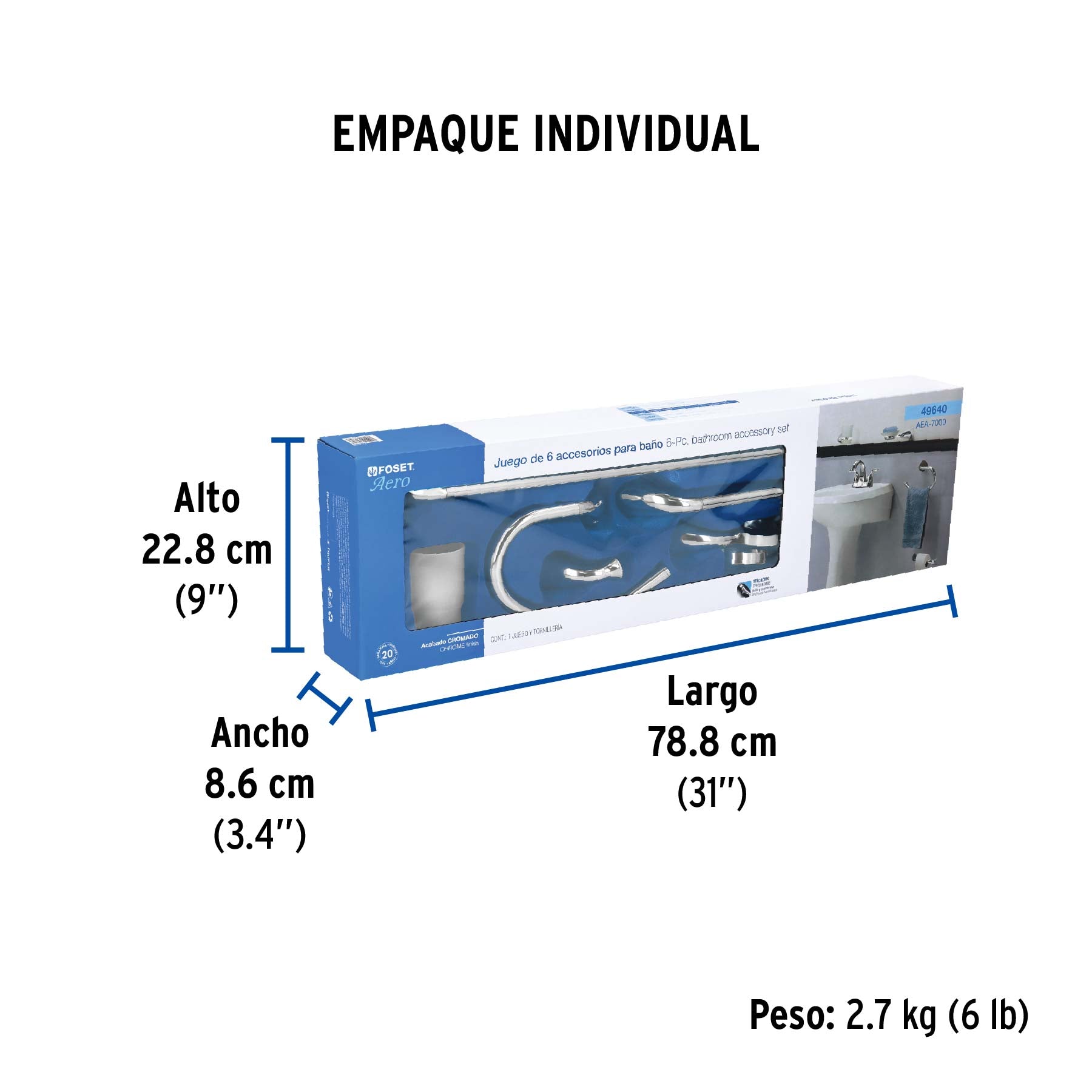 Juego de accesorios para baño, 6 piezas, Aero