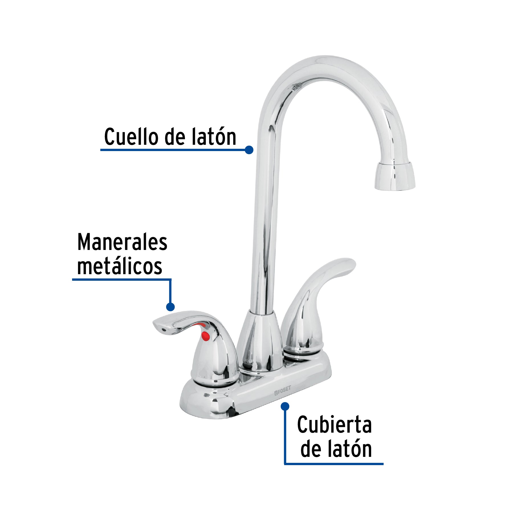 Mezcladora 4" cuello tipo bar para lavabo, FOSET AERO