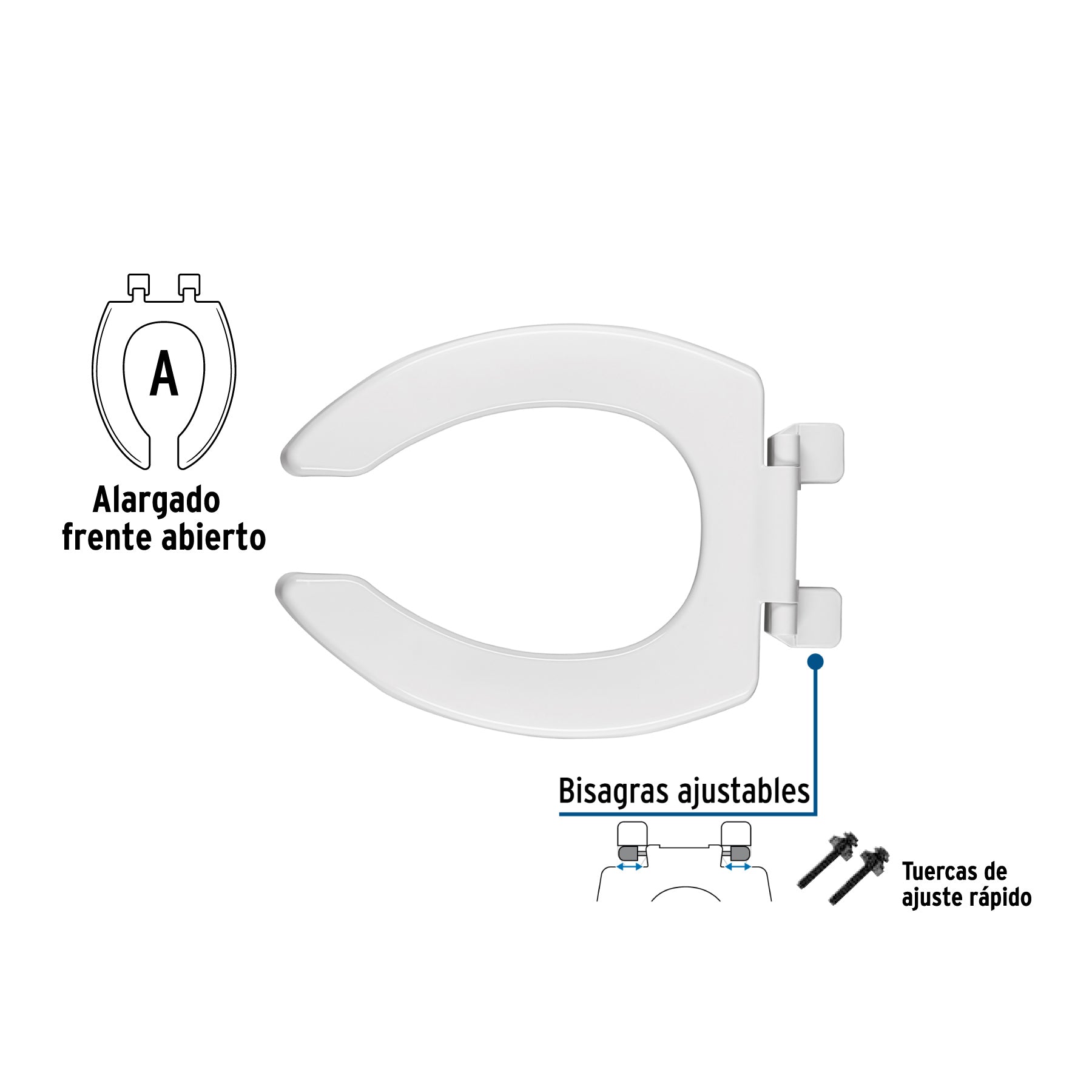 Asiento alargado sin tapa para taza fluxómetro, blanco