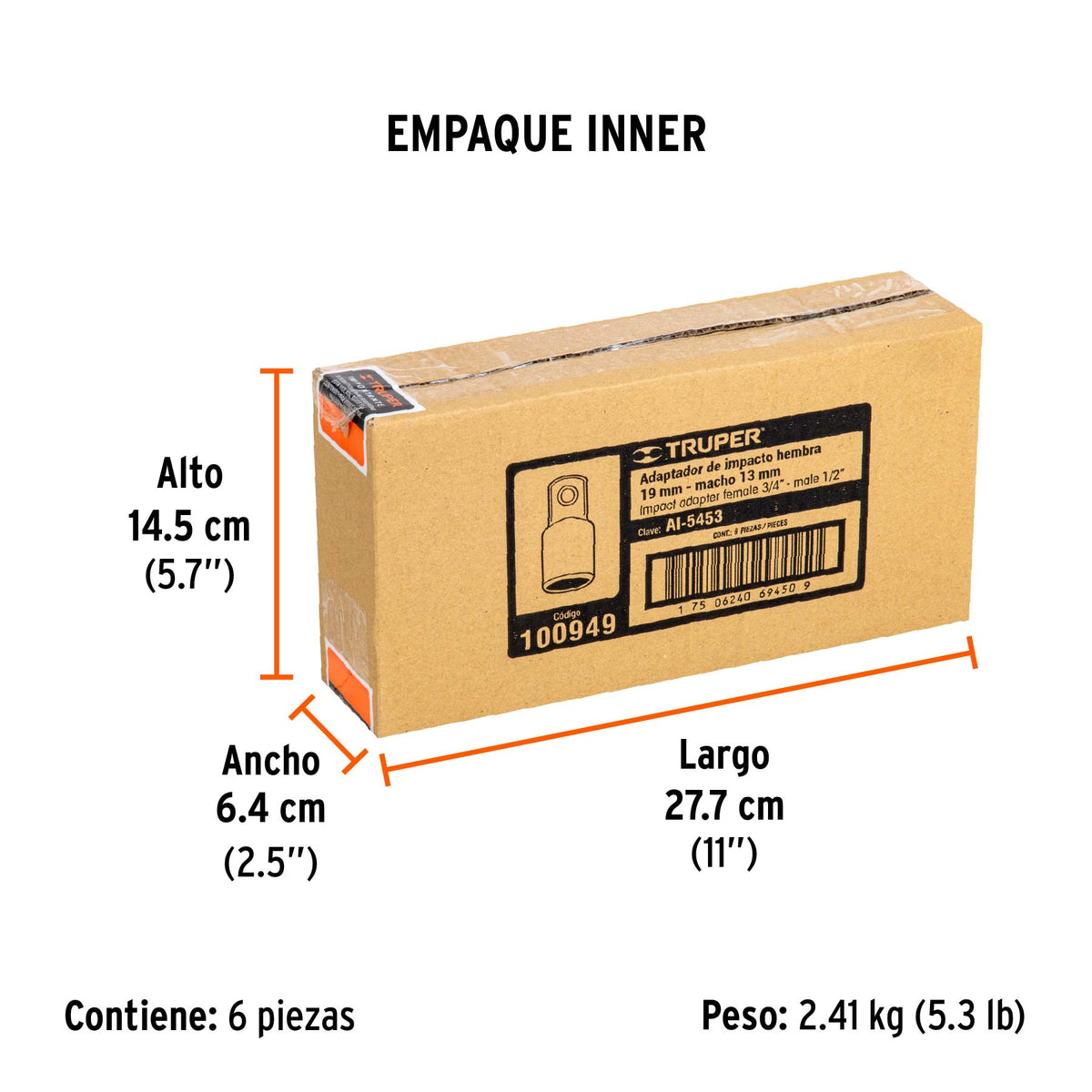 Adaptador de Impacto 3/4' (H) x 1/2' (M), Truper