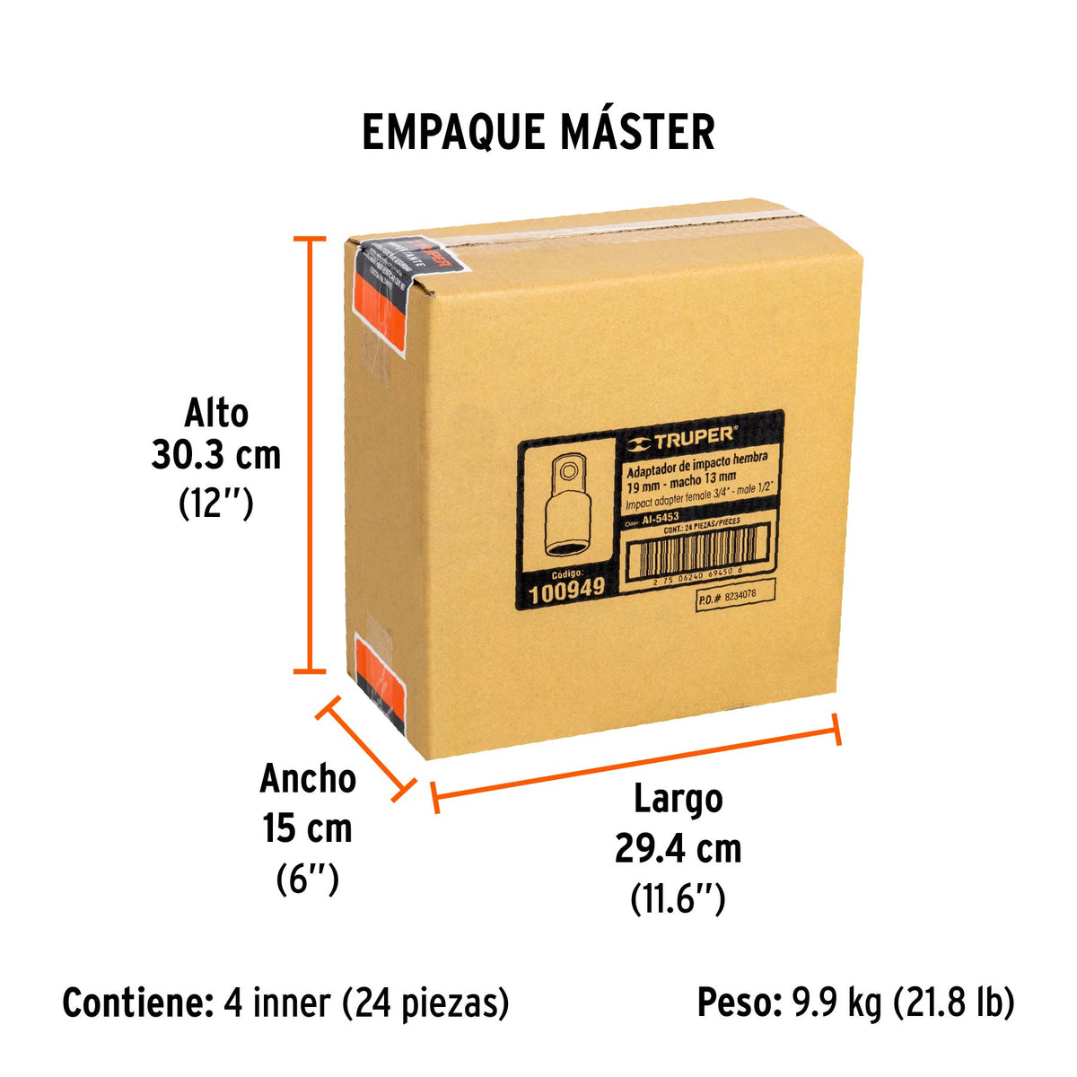 Adaptador de Impacto 3/4' (H) x 1/2' (M), Truper