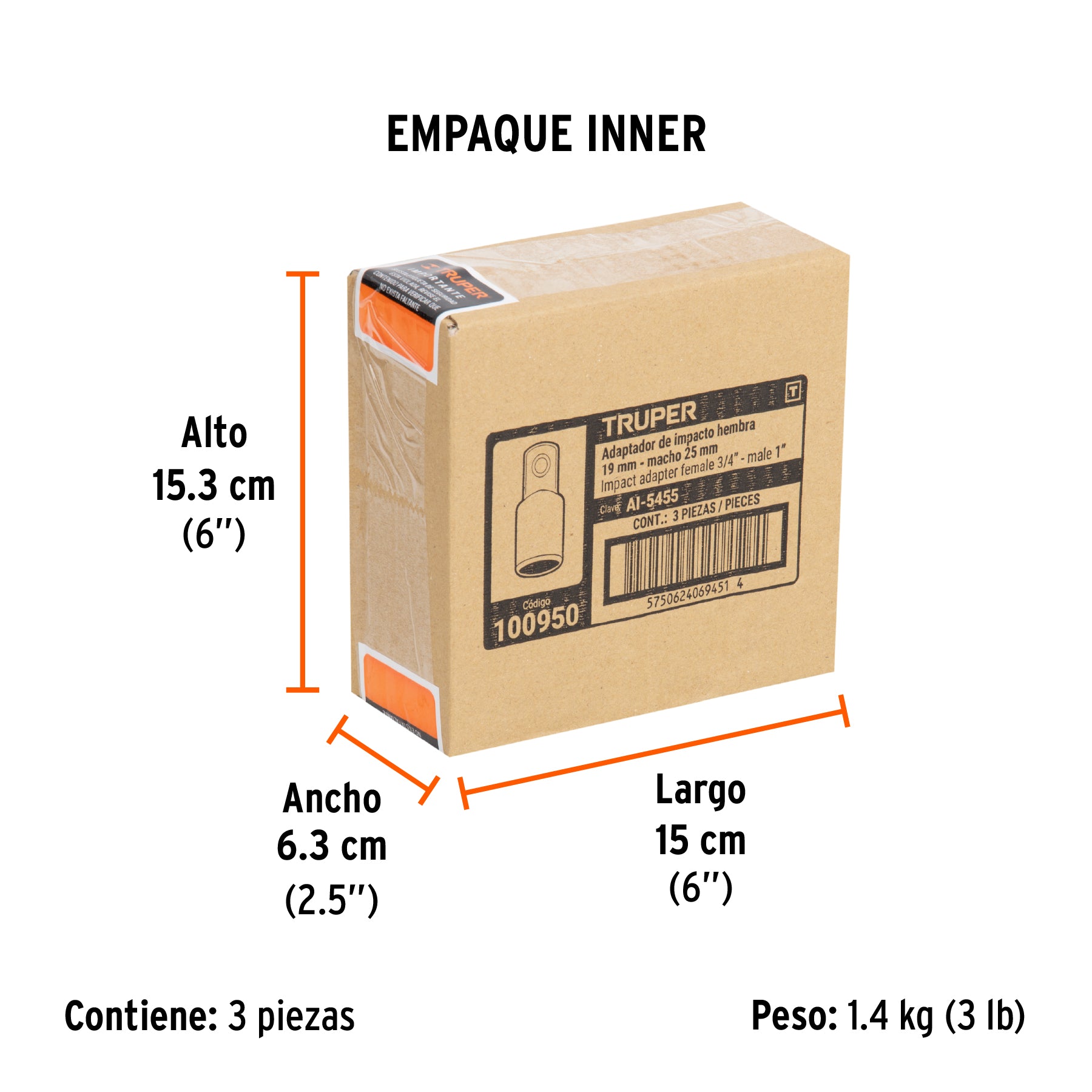 Adaptador de Impacto 3/4' (H) x 1' (M), Truper