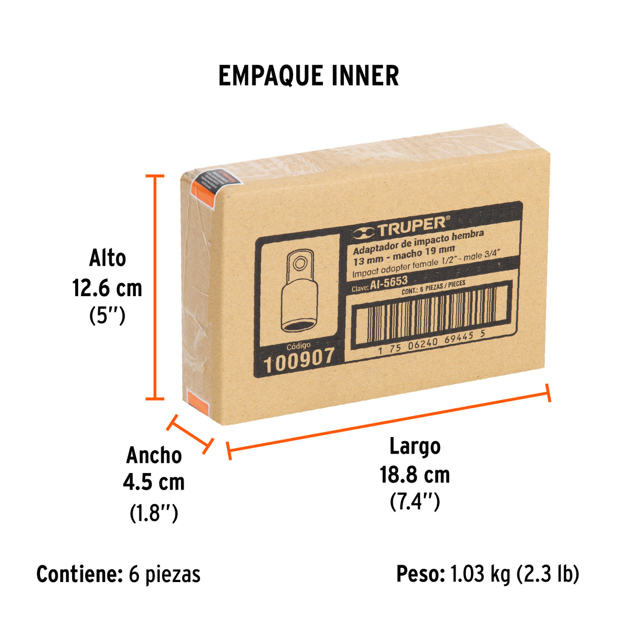 Adaptador de impacto 1/2' (H) x 3/4' (M), Truper