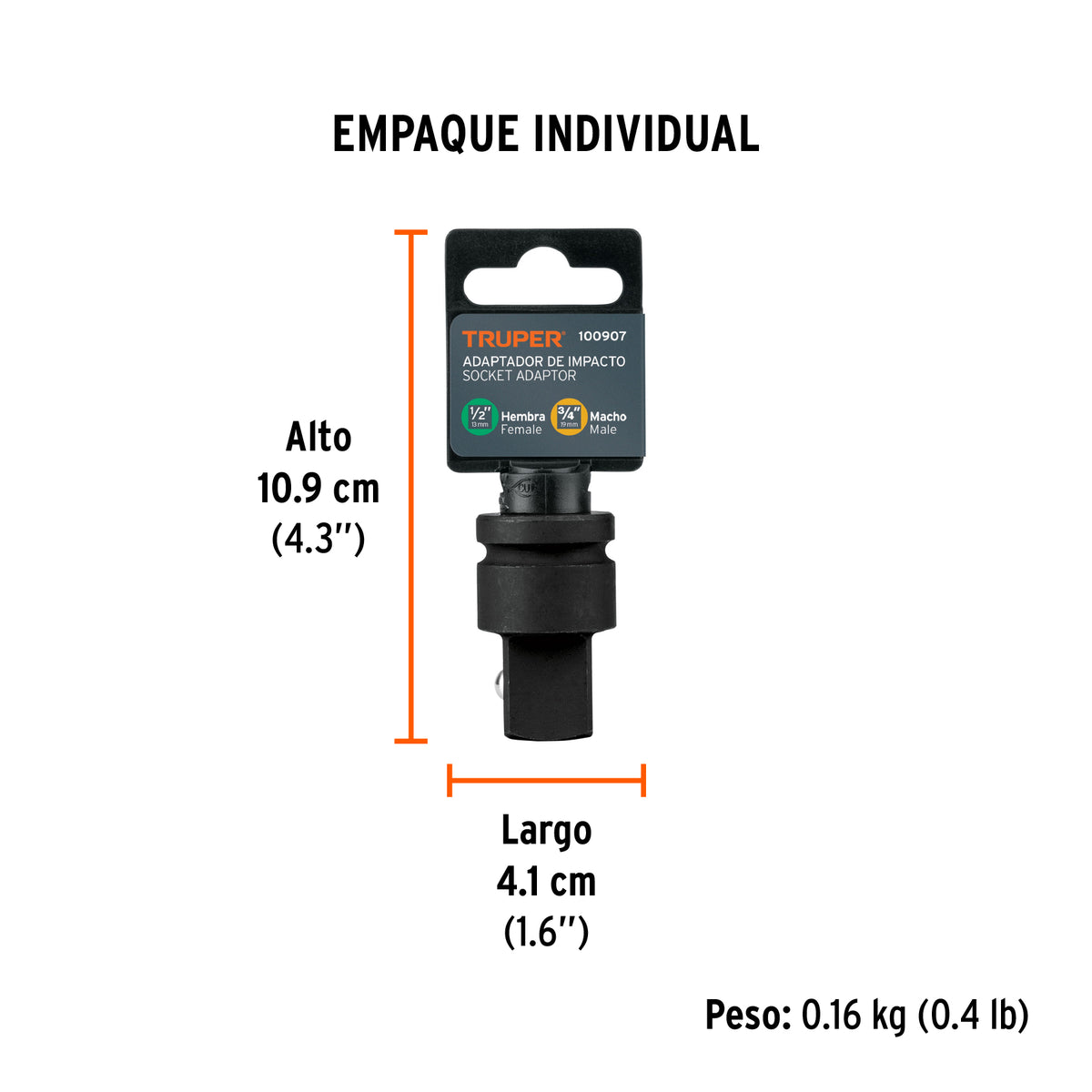 Adaptador de impacto 1/2' (H) x 3/4' (M), Truper