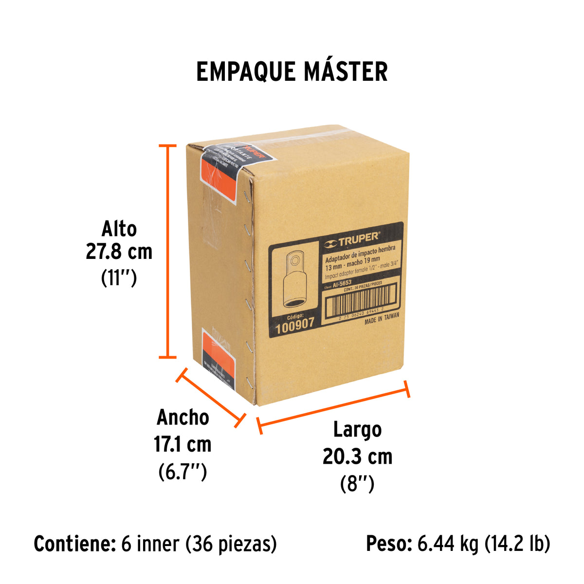 Adaptador de impacto 1/2' (H) x 3/4' (M), Truper