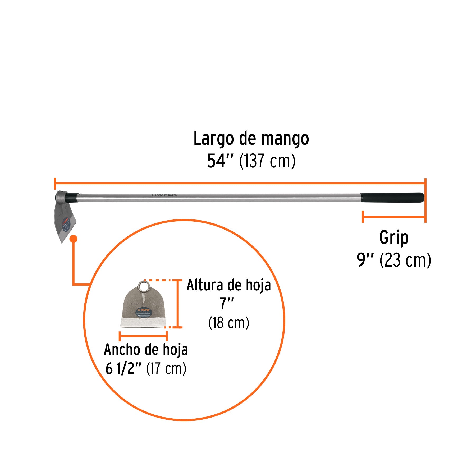 Azadón Lane No.0 de 1.6 lb con mango de acero 54', Truper