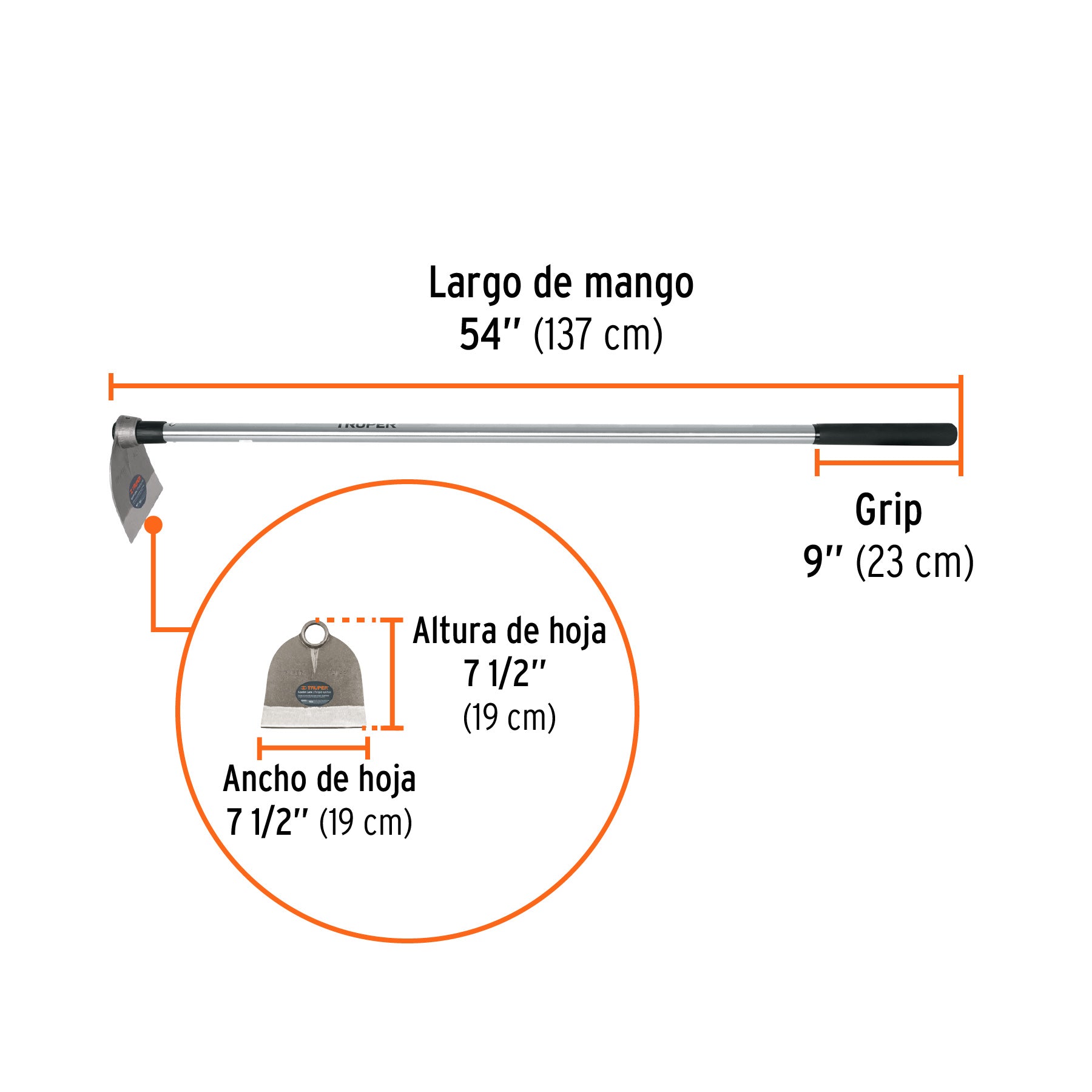 Azadón Lane No.1 de 1.8 lb con mango de acero 54', Truper