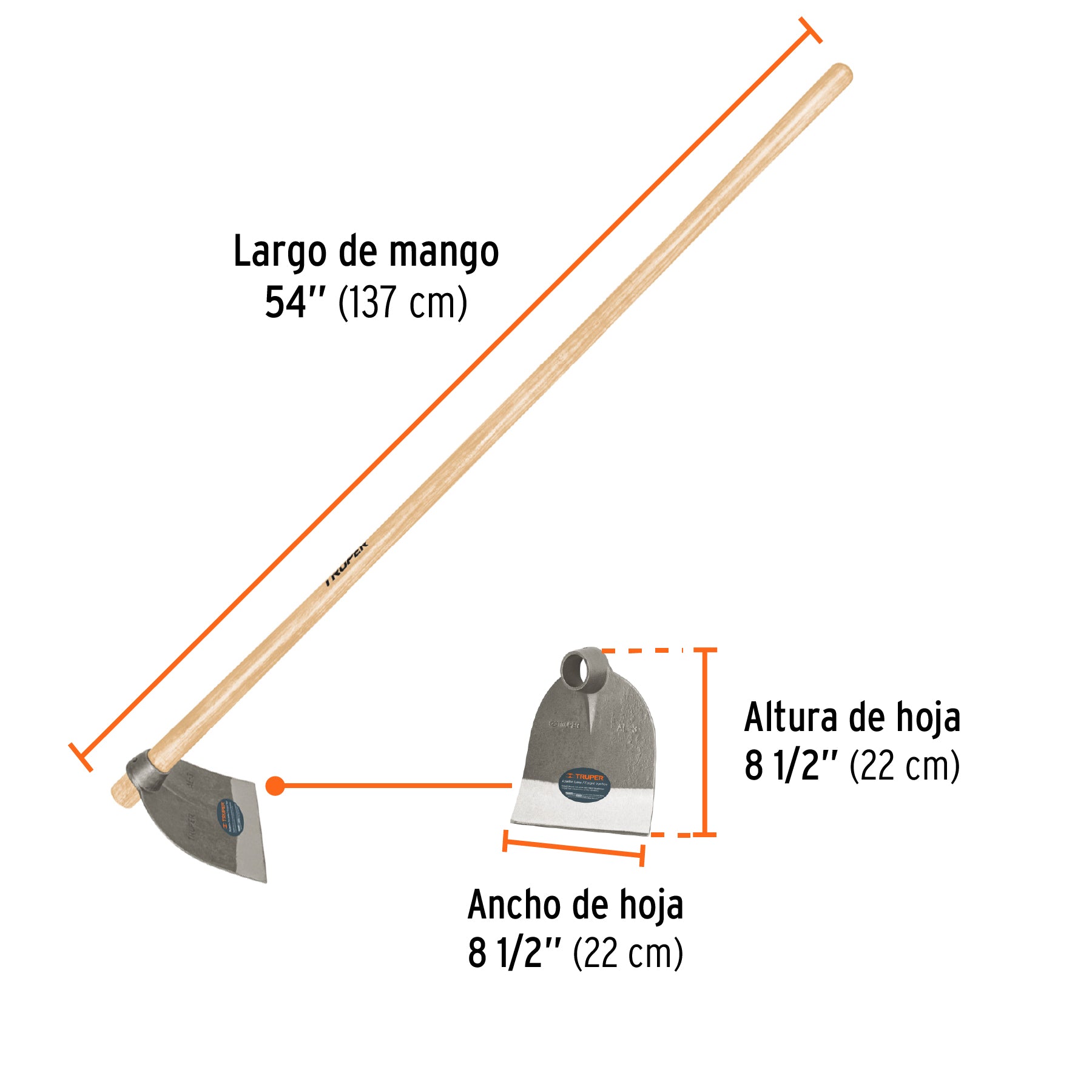 Azadón Lane No.3 de 2.1 lb con mango madera de 54', Truper