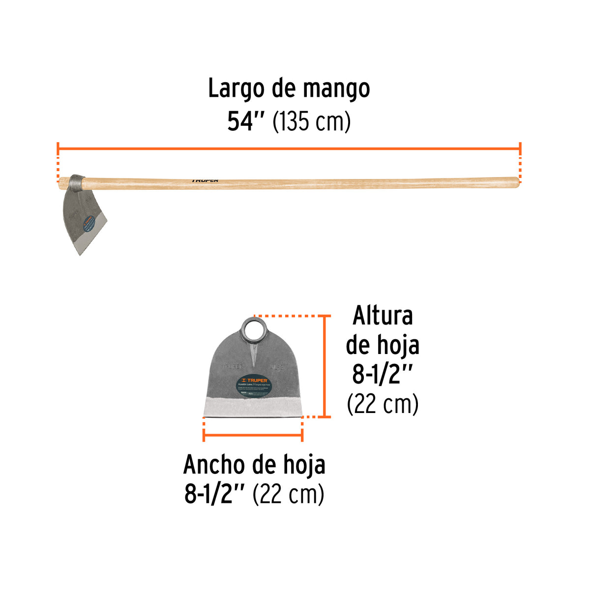 Azadón Lane No.3 de 2.1 lb con mango madera de 54', Truper