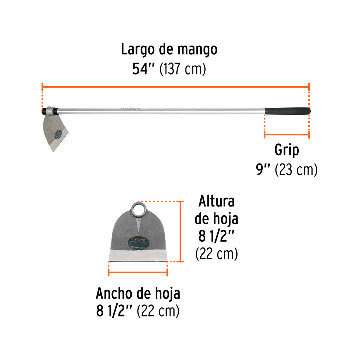 Azadón Lane No.3 de 2.1 lb con mango de acero 54', Truper