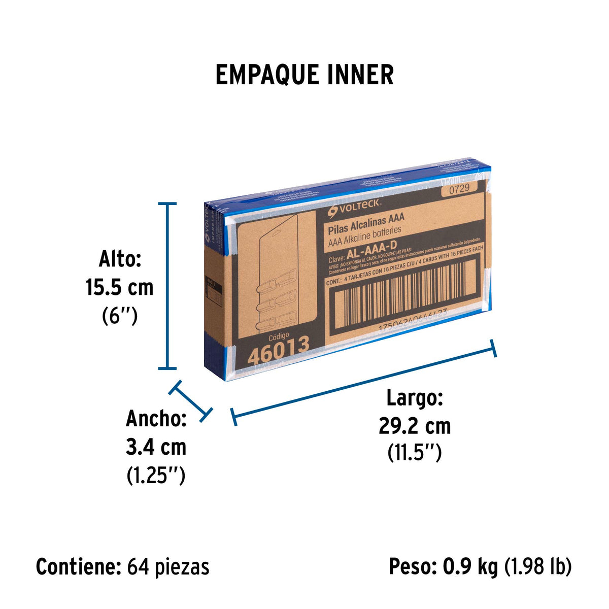 Pila alcalina AAA, despachador con 16 piezas