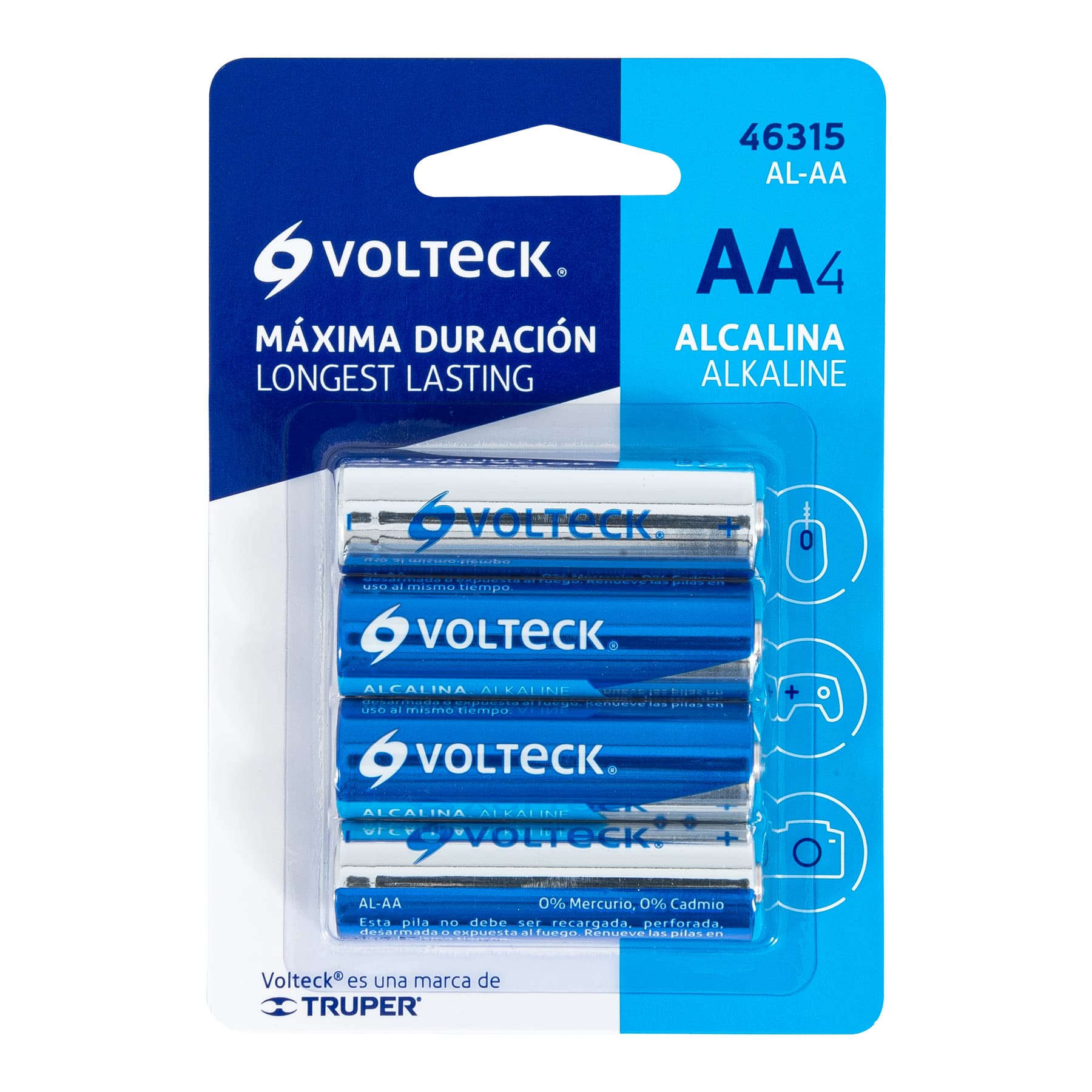 Pila alcalina tamaño AA, blister con 4 pzas, Volteck