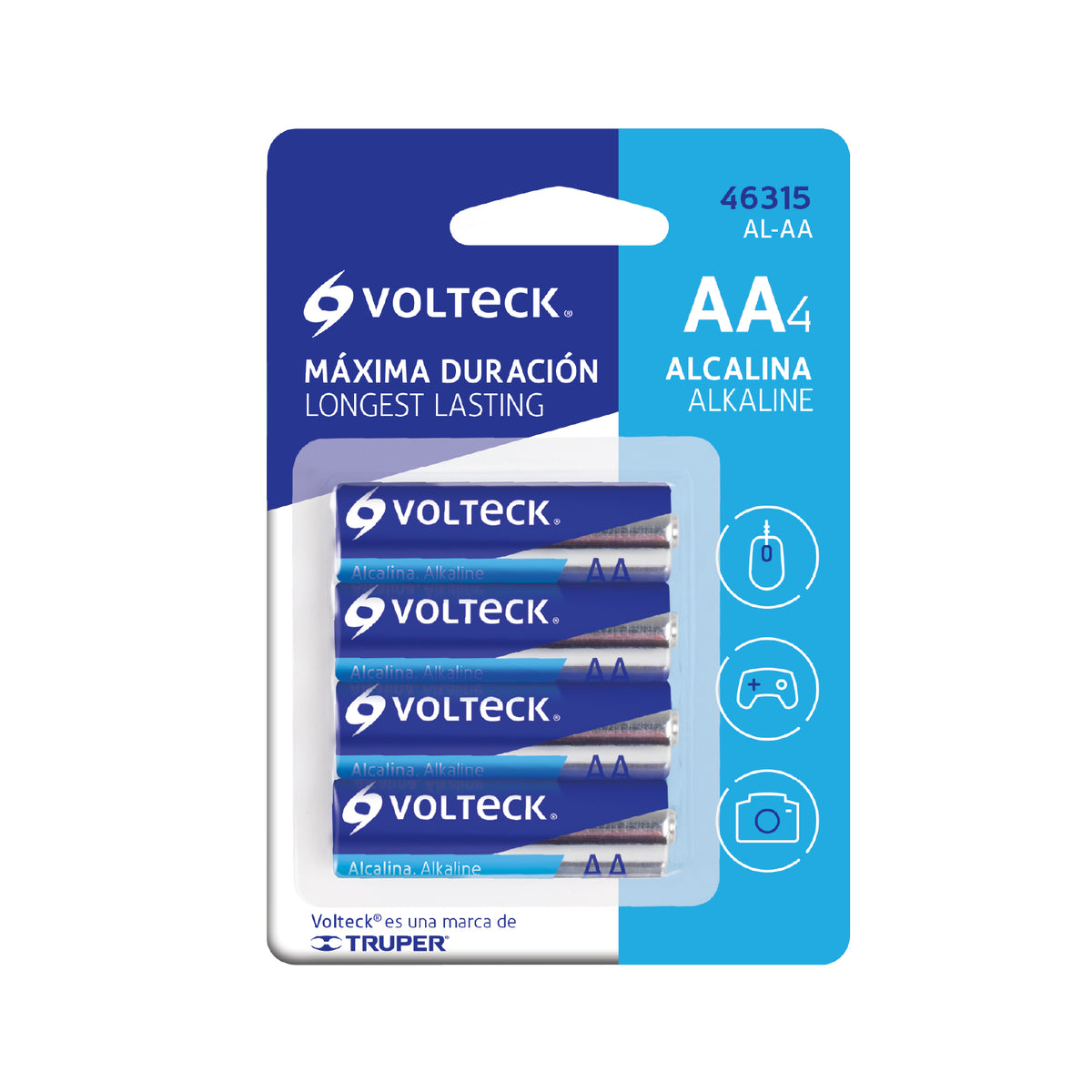 Pila alcalina tamaño AA, blister con 4 pzas, Volteck