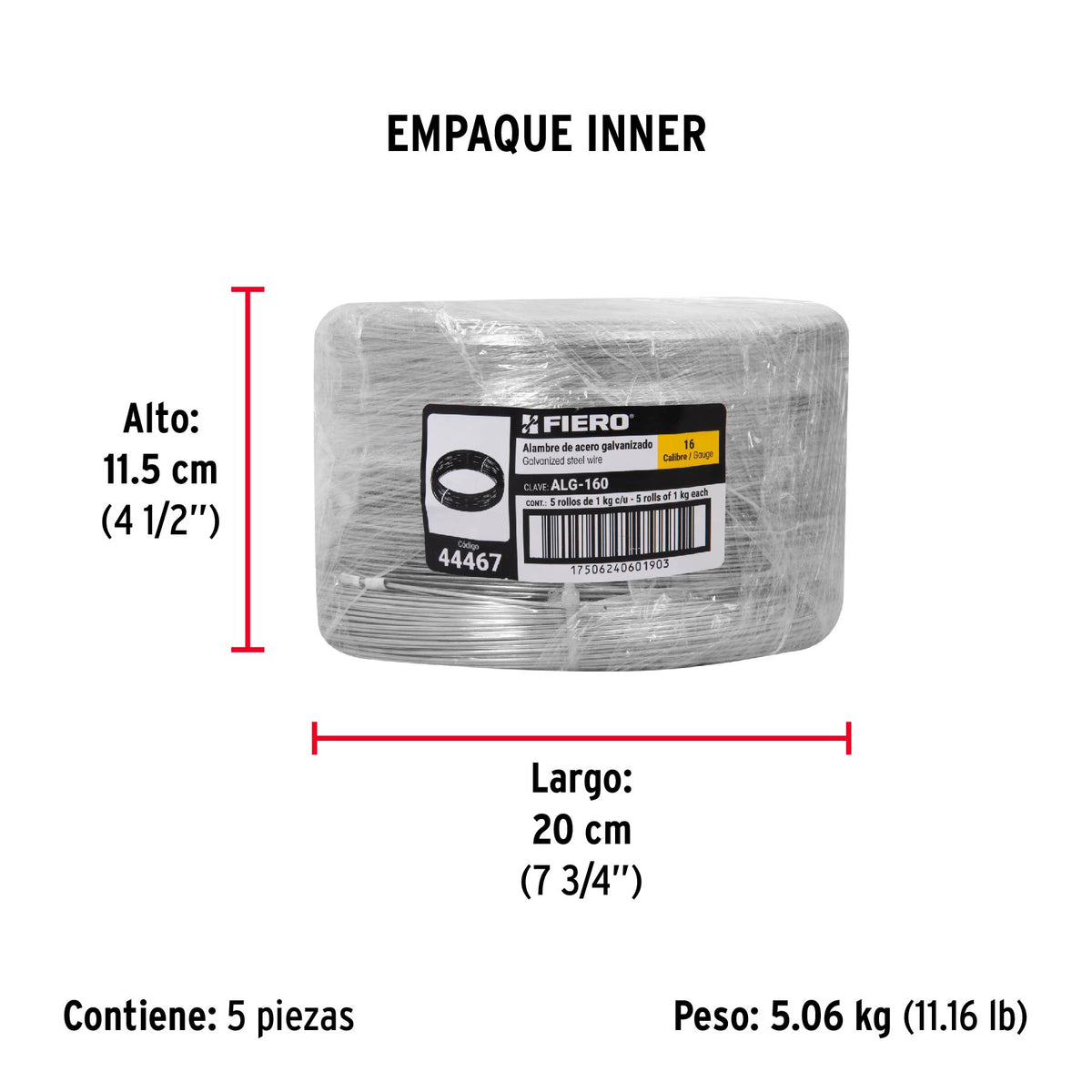 Alambre galvanizado, calibre 16