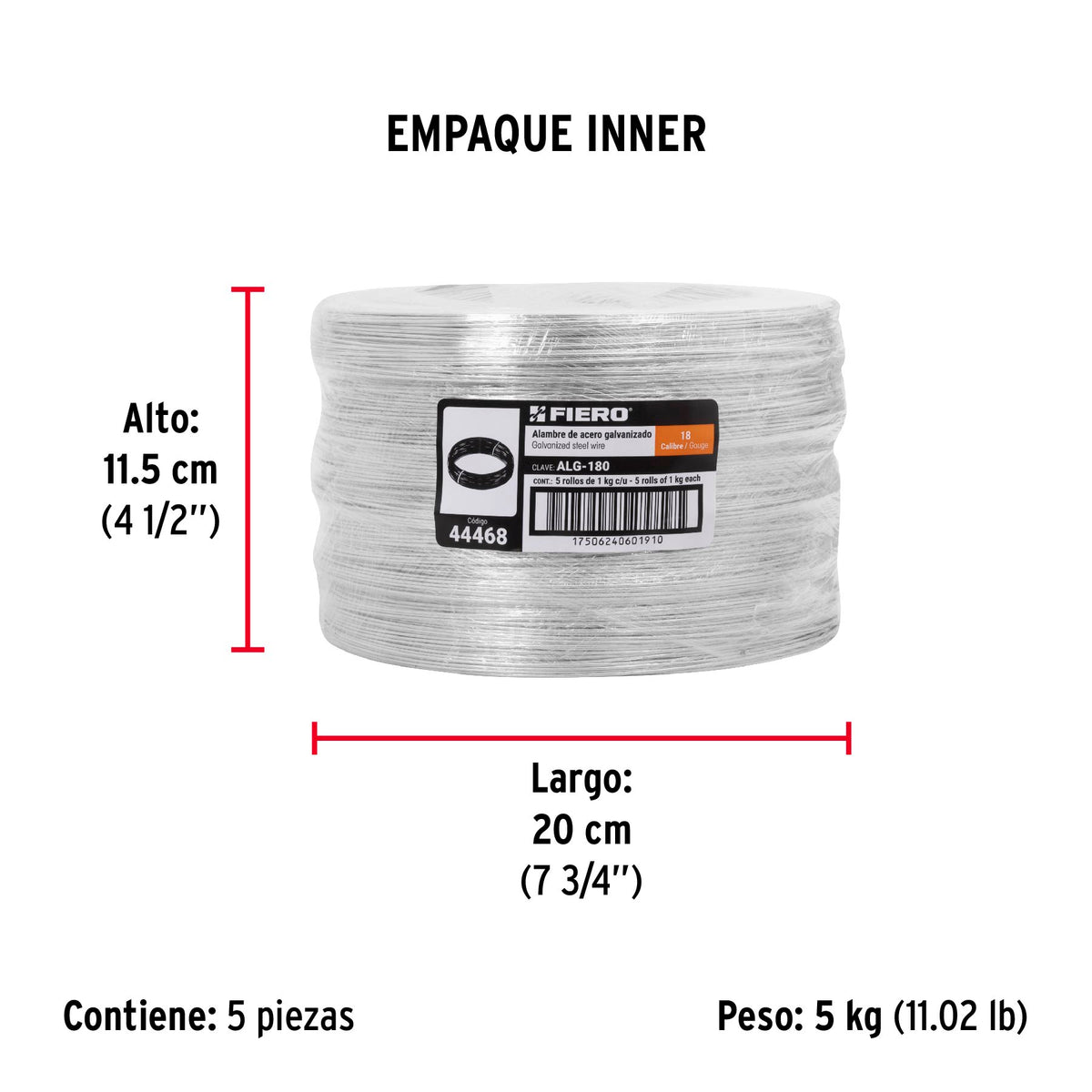 Alambre galvanizado, calibre 18