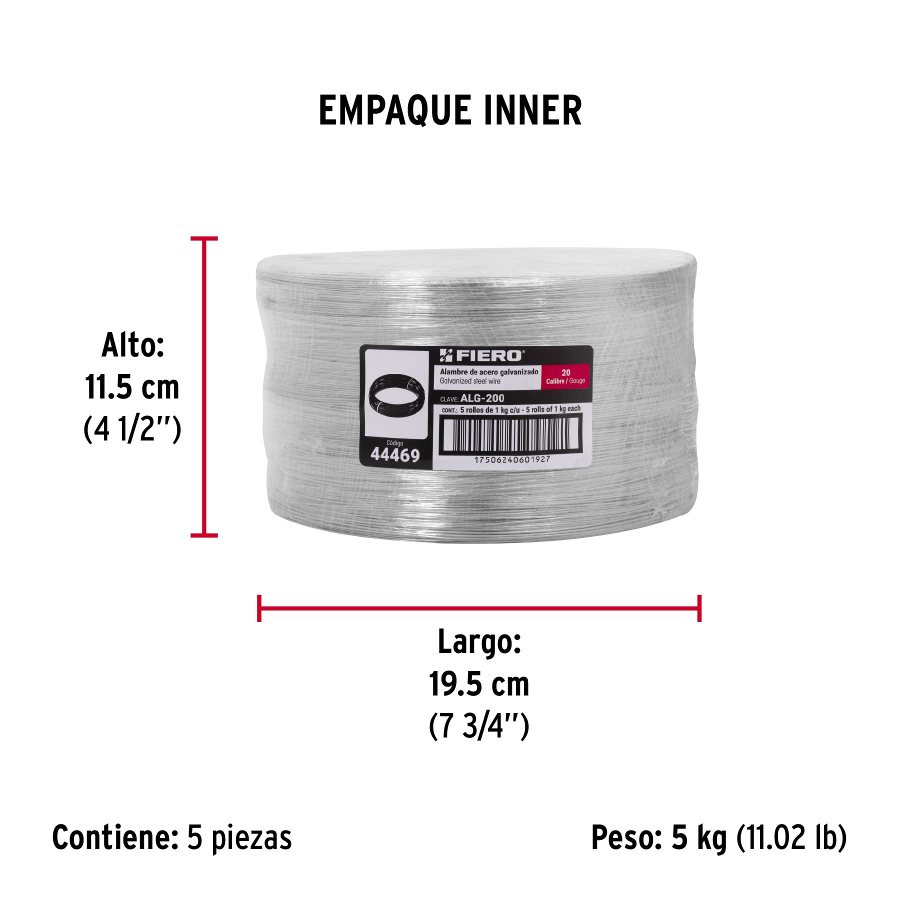 Alambre galvanizado, calibre 20