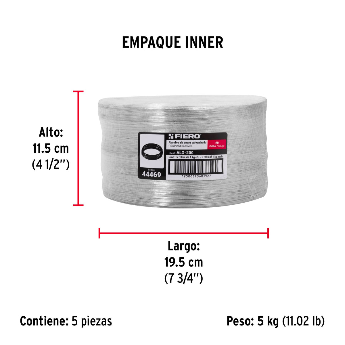 Alambre galvanizado, calibre 20