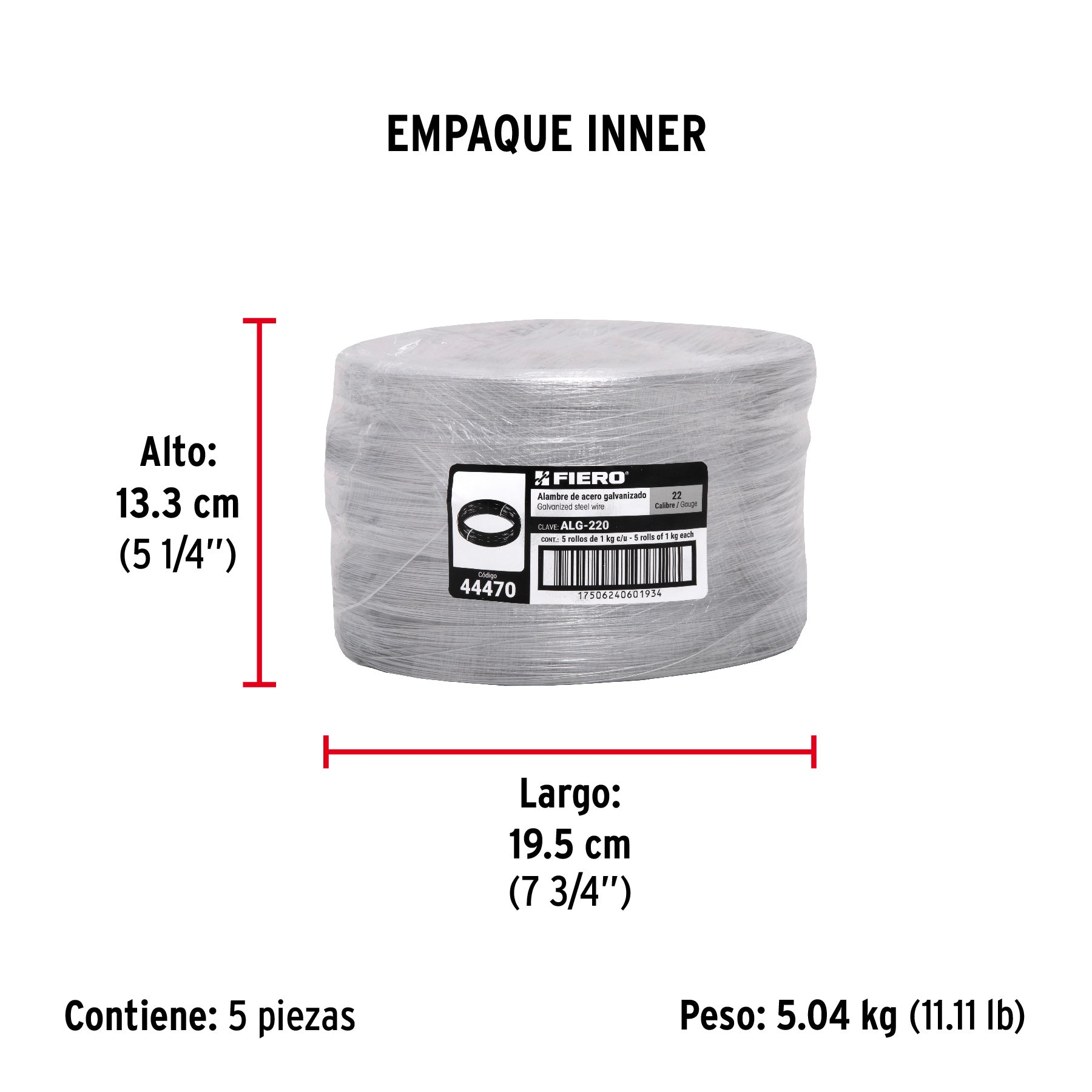 Alambre galvanizado, calibre 22