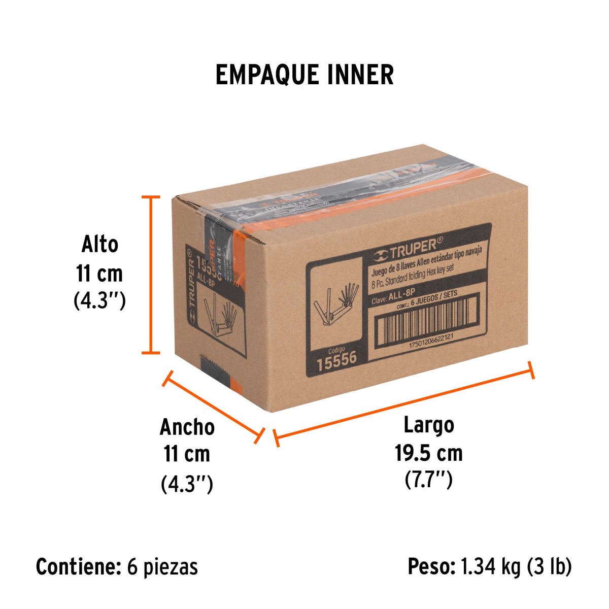 Juego 8 llaves Allen standard tipo navaja, cuerpo de lámina