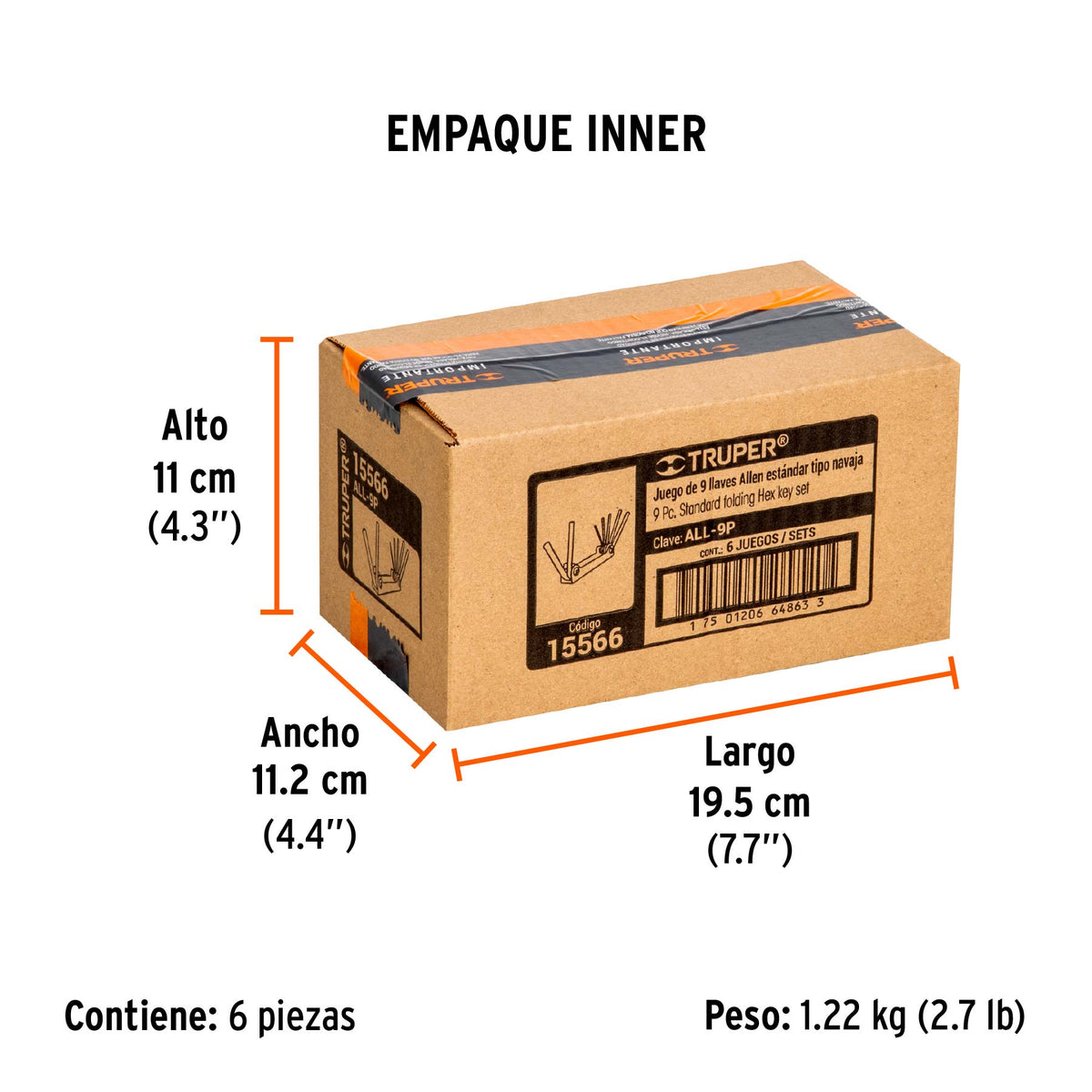 Juego de 9 llaves allen, tipo navaja, cuerpo de lámina, std