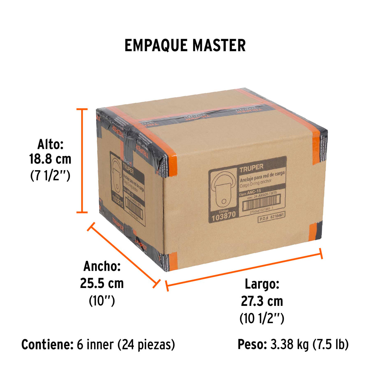 Blister con 12 anclajes para red de carga de 1.5 ton.