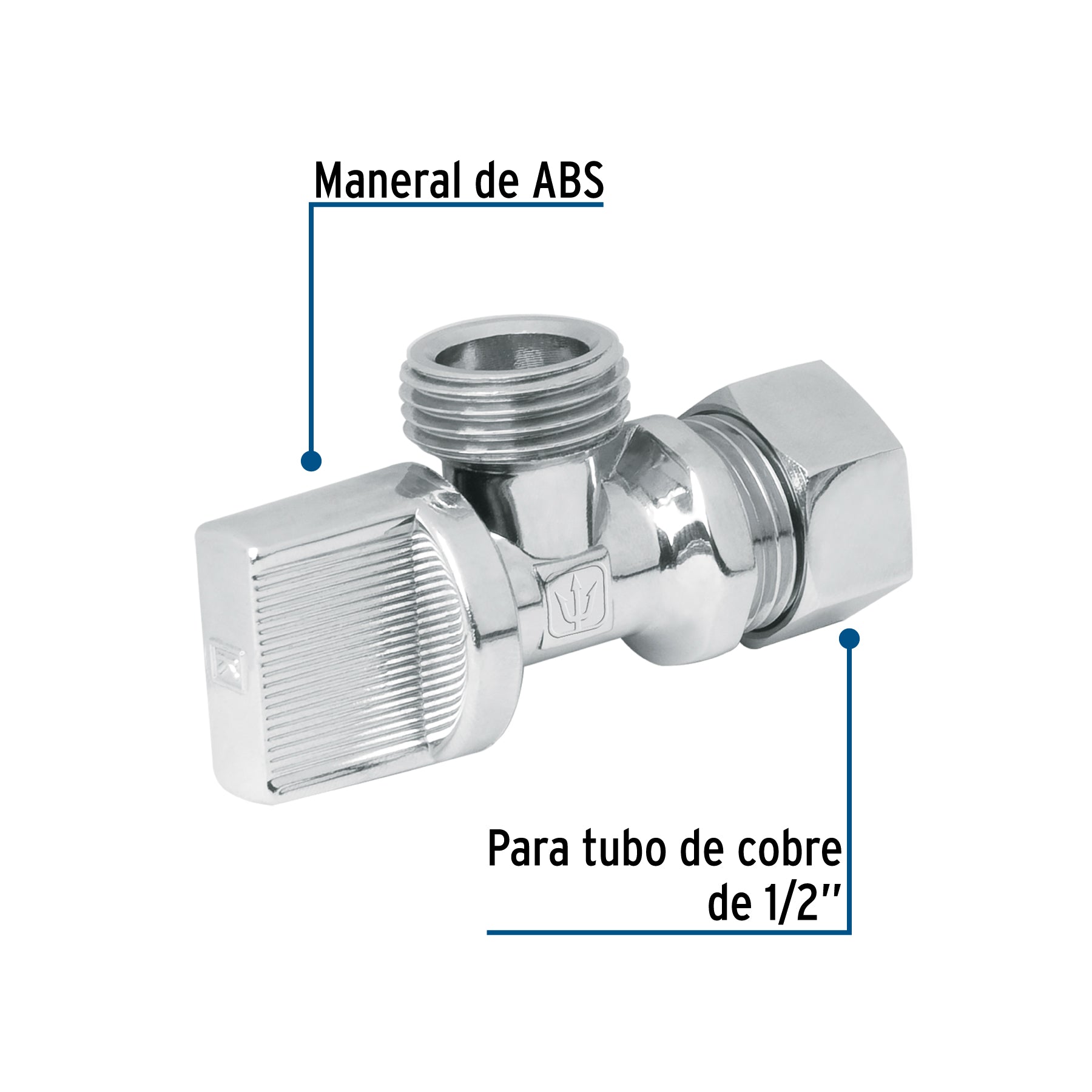 Llave angular 1/2' x 1/2', 1/4 de vuelta, barrilito, blíster