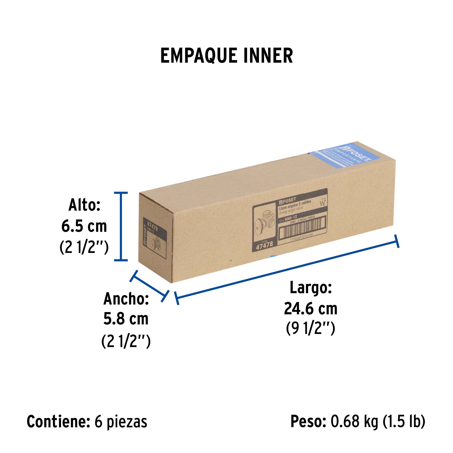 Llave angular 1/2'x doble salida 1/2', Foset