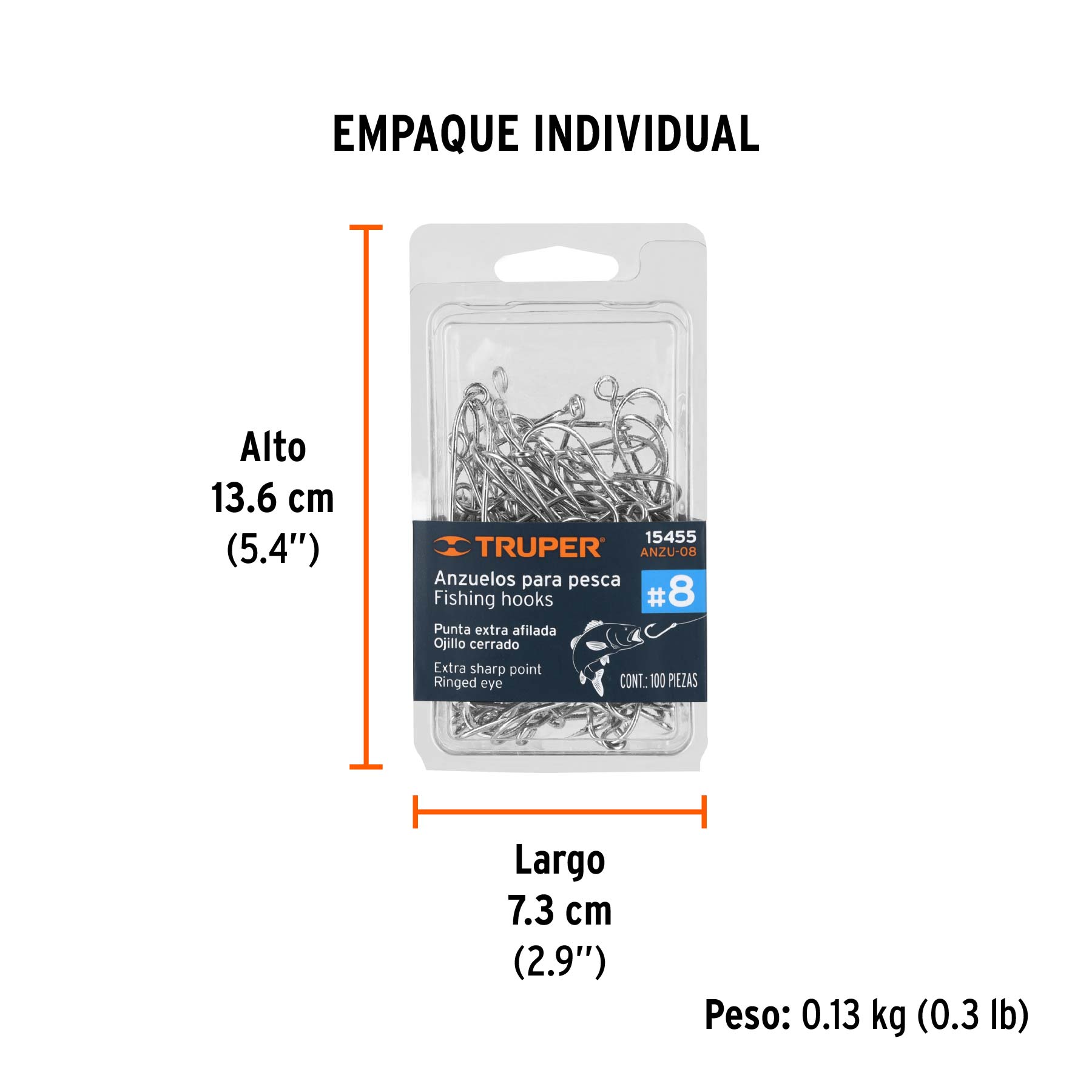 Anzuelo para pesca # 8, 100 piezas