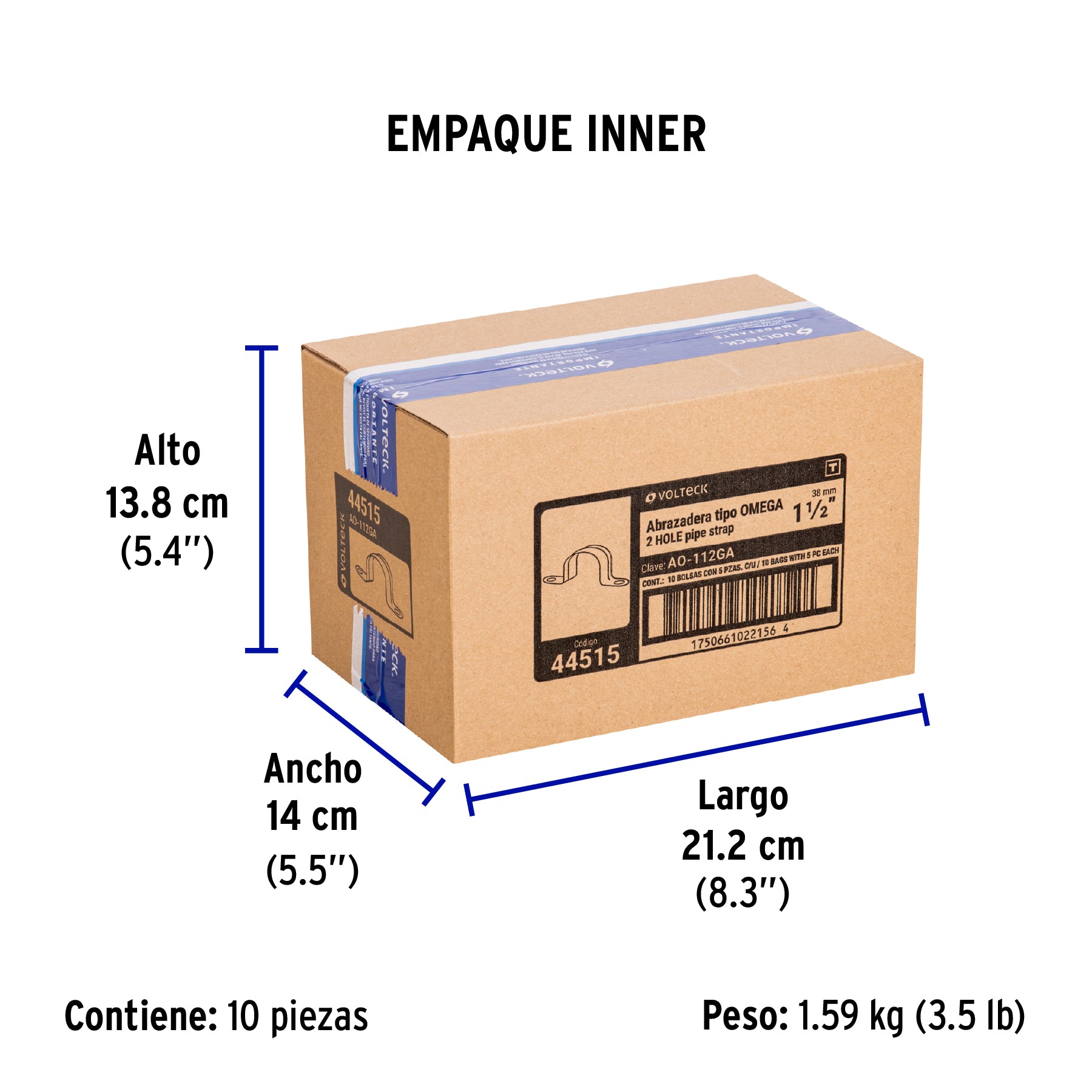 Bolsa c/5 abrazaderas tipo omega 1-1/2' p/tubo pared gruesa