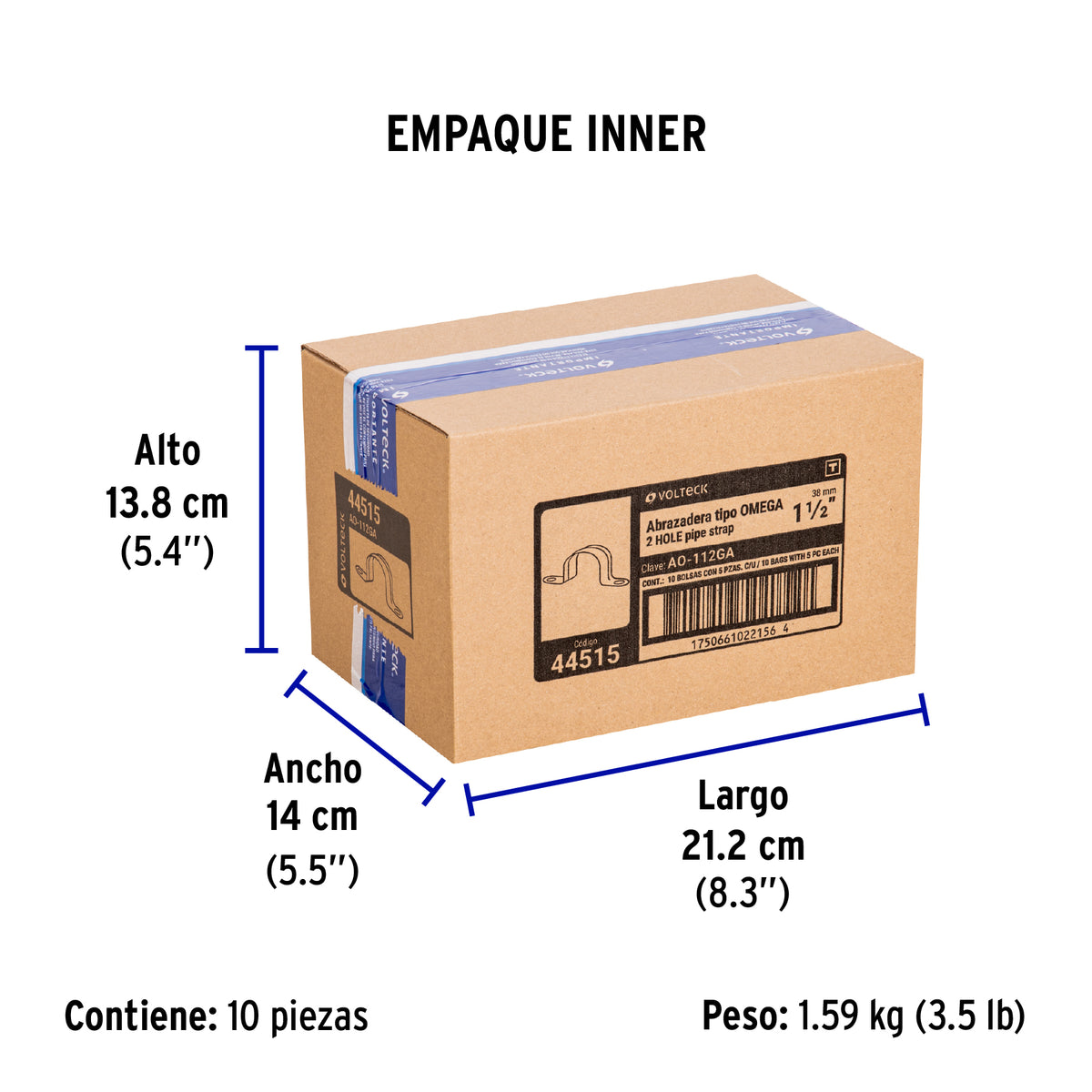 Bolsa c/5 abrazaderas tipo omega 1-1/2' p/tubo pared gruesa