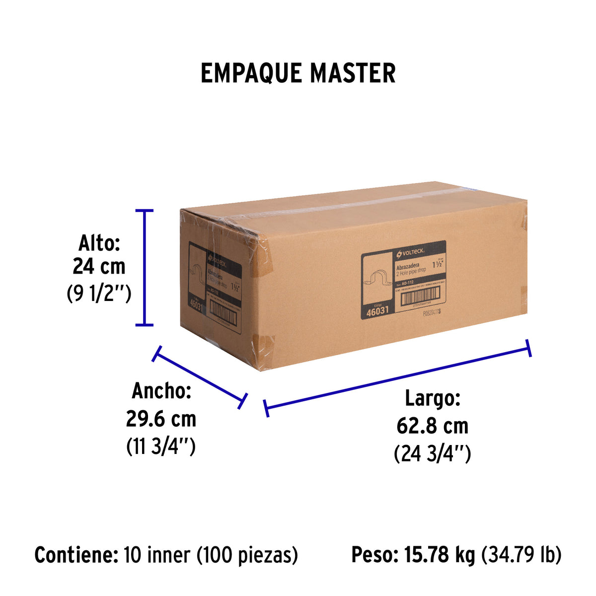 Abrazadera tubo tipo omega 1-1/2", bolsa con 5 pzas, Volteck