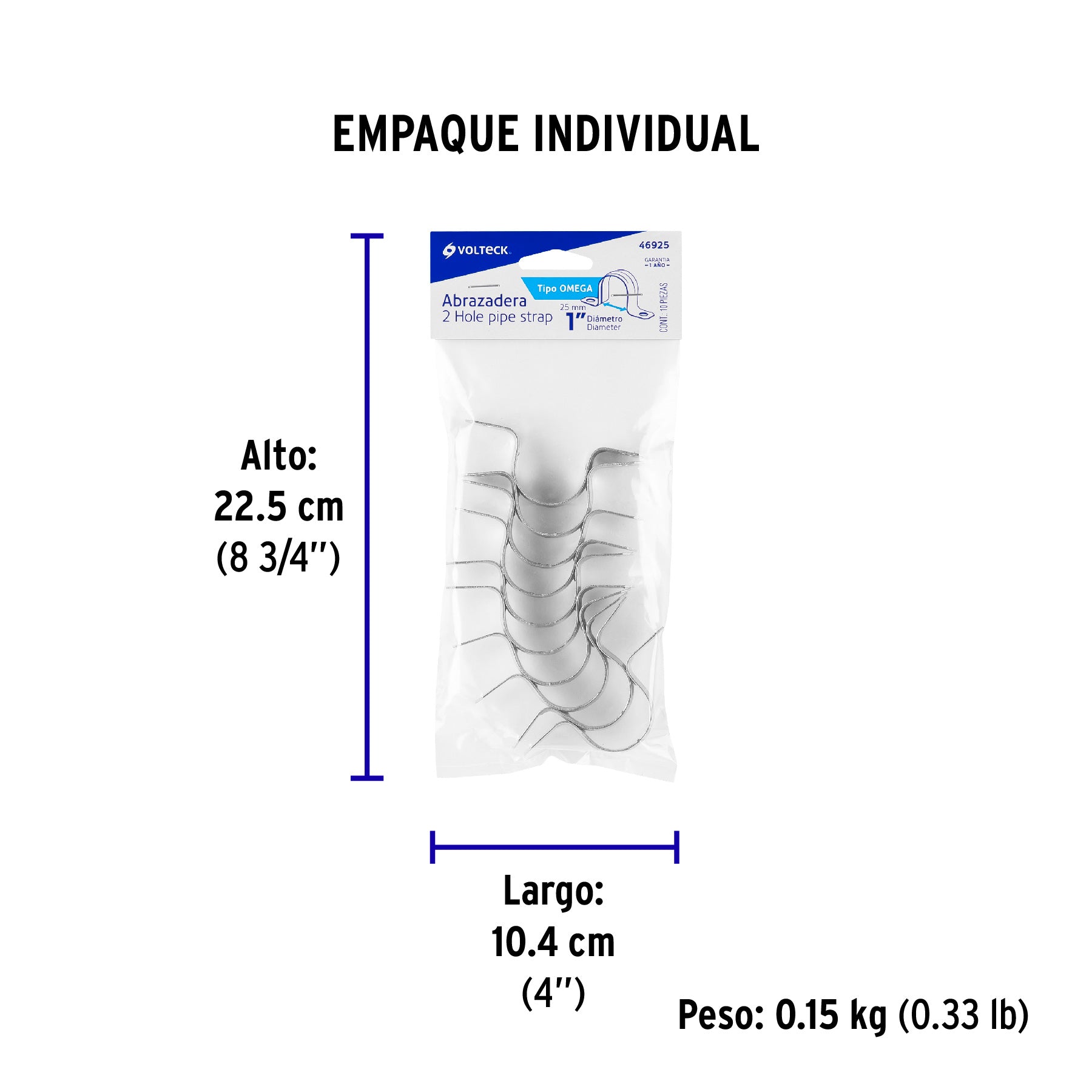 Abrazadera de tubo tipo omega 1", bolsa con 10 pzas, Volteck