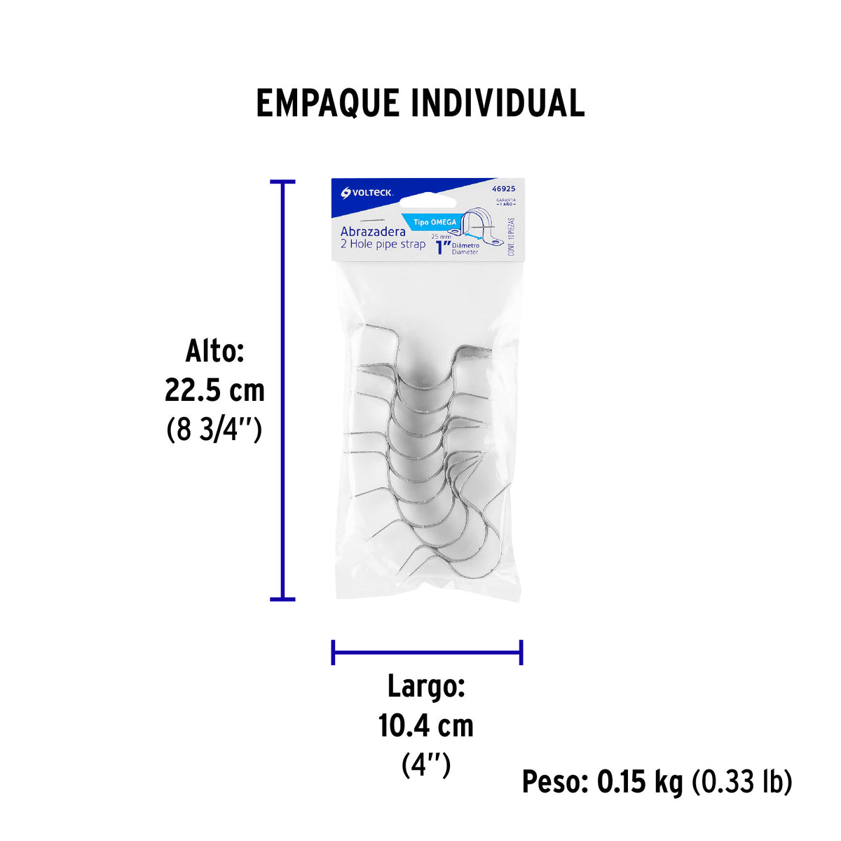 Abrazadera de tubo tipo omega 1", bolsa con 10 pzas, Volteck