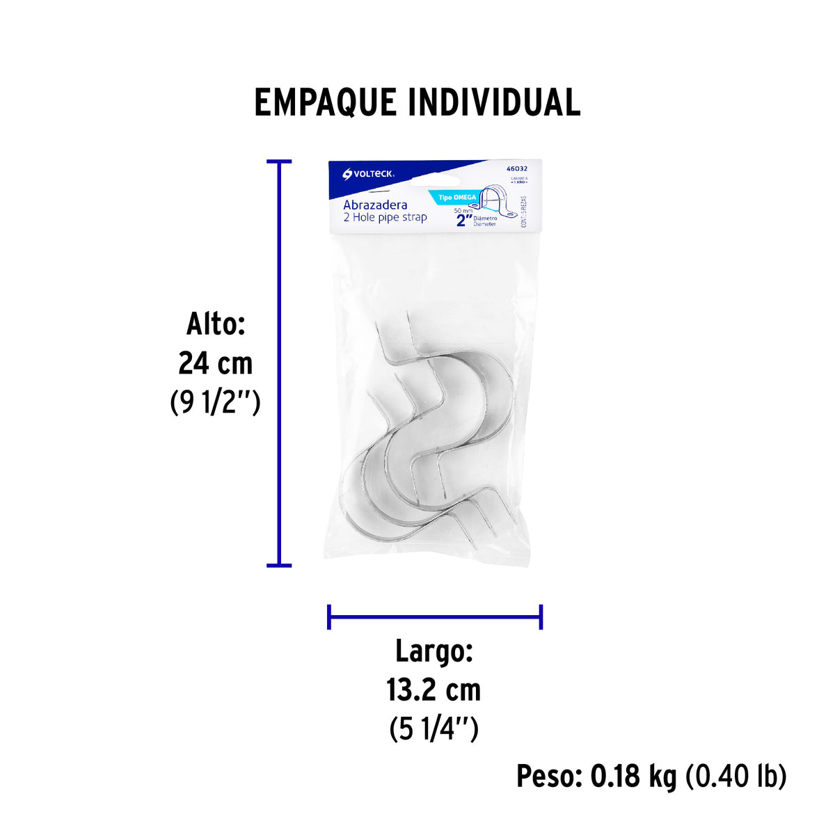 Abrazadera tubo tipo omega 2", bolsa con 5 pzas, Volteck