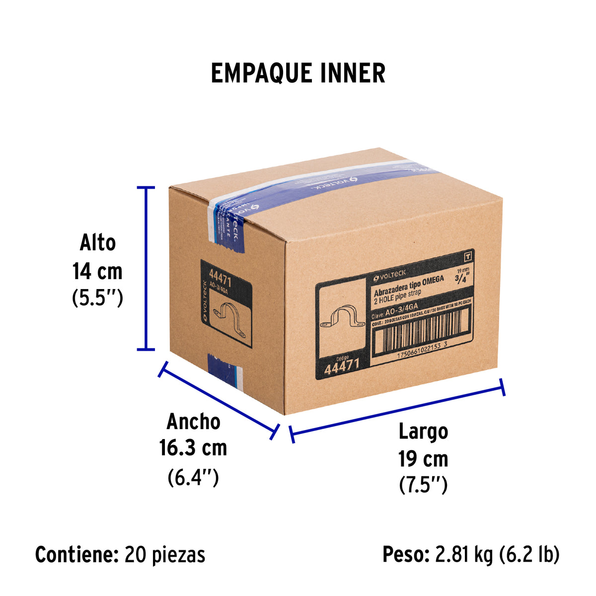 Bolsa c/10 abrazaderas tipo omega 3/4' p/tubo pared gruesa