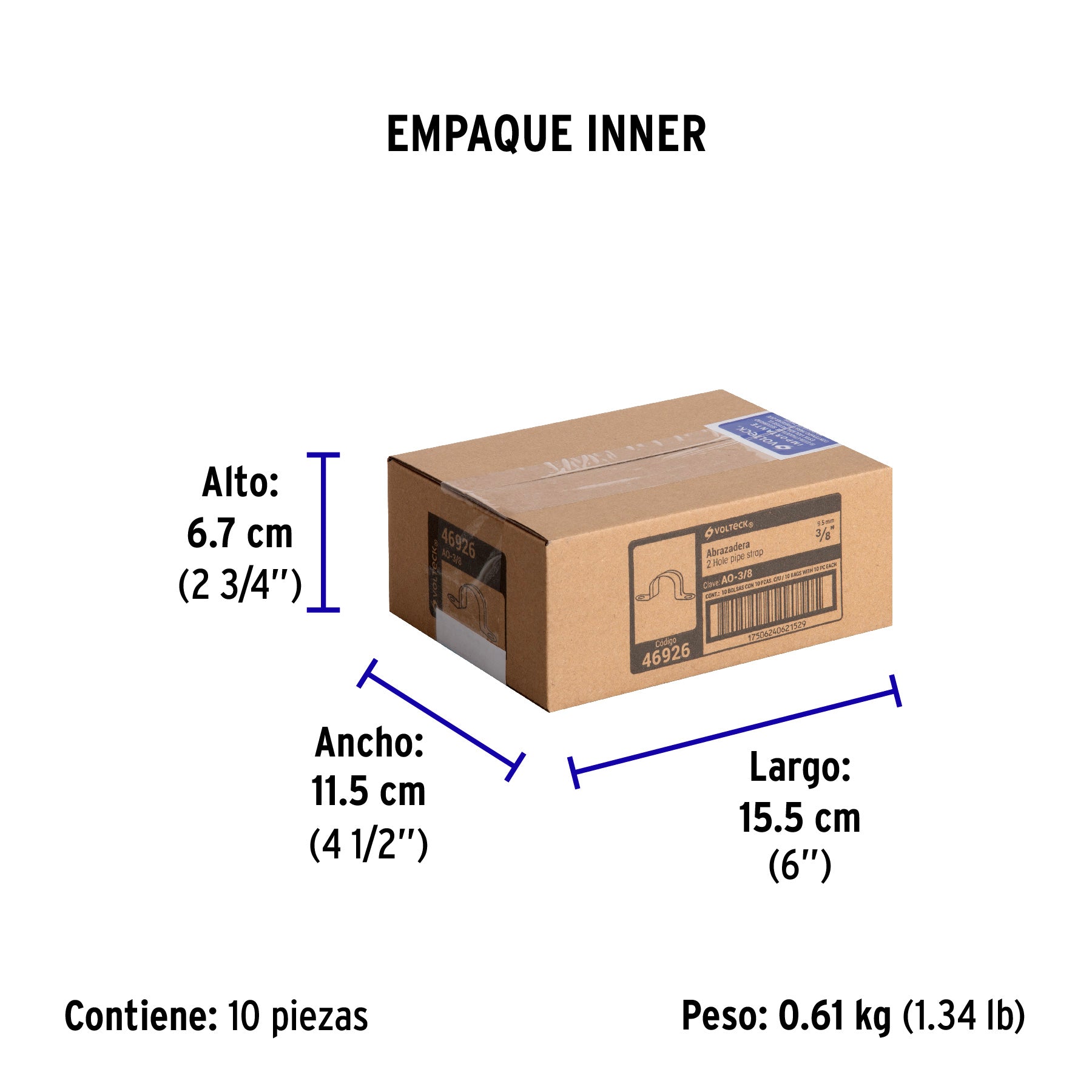 Abrazadera para tubo, tipo omega 3/8", bolsa 10 pzas