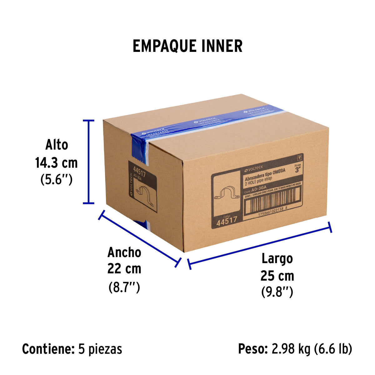 Bolsa c/5 abrazaderas tipo omega 3' p/tubo pared gruesa