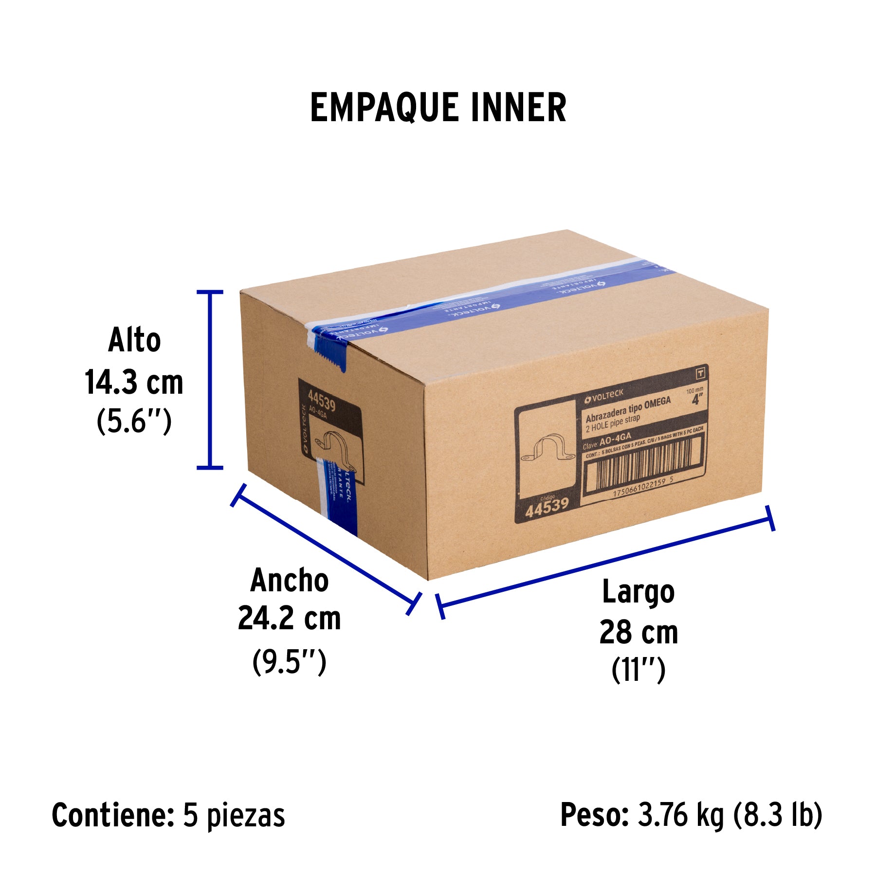 Bolsa c/5 abrazaderas tipo omega 4' p/tubo pared gruesa