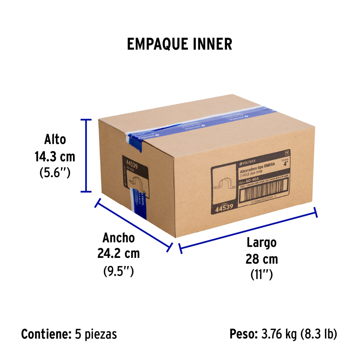 Bolsa c/5 abrazaderas tipo omega 4' p/tubo pared gruesa