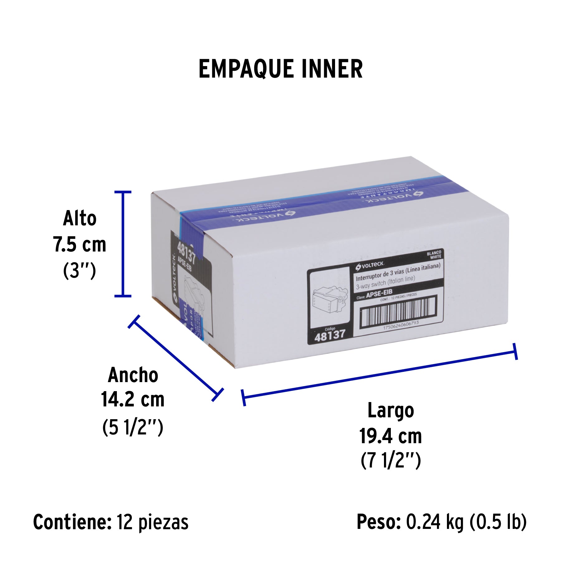 Interruptor de 3 vías, línea Italiana, color blanco