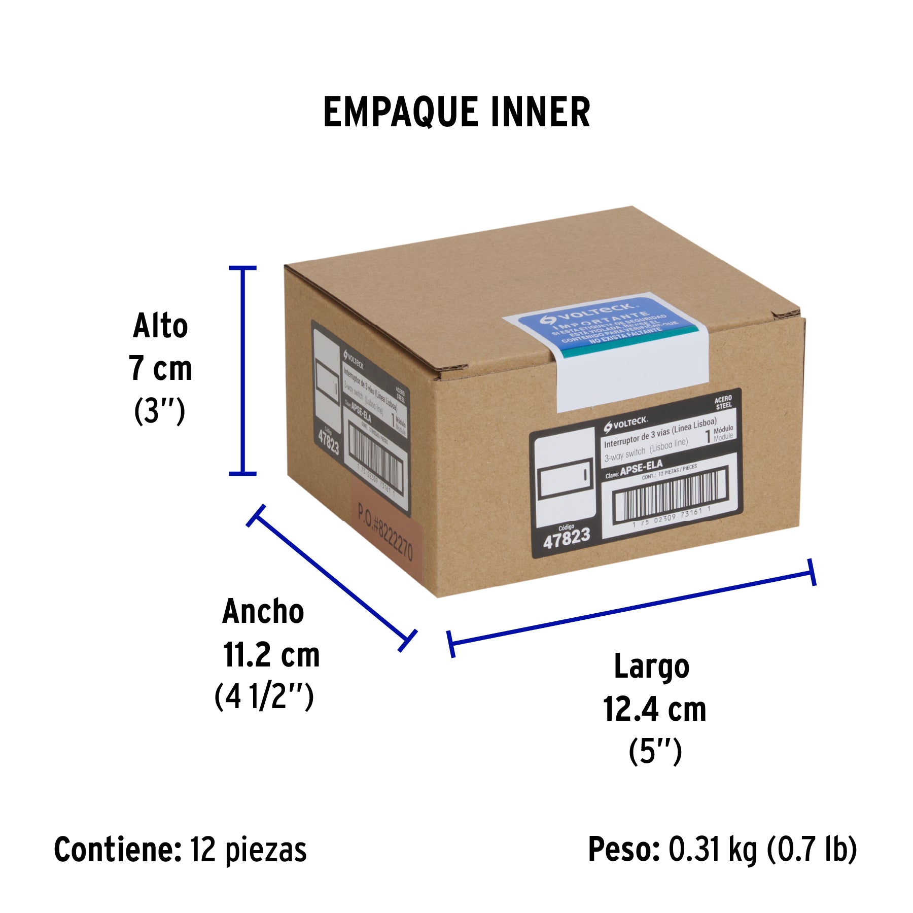 Interruptor de 3 vías acero inox de 1 módulo, línea Lisboa