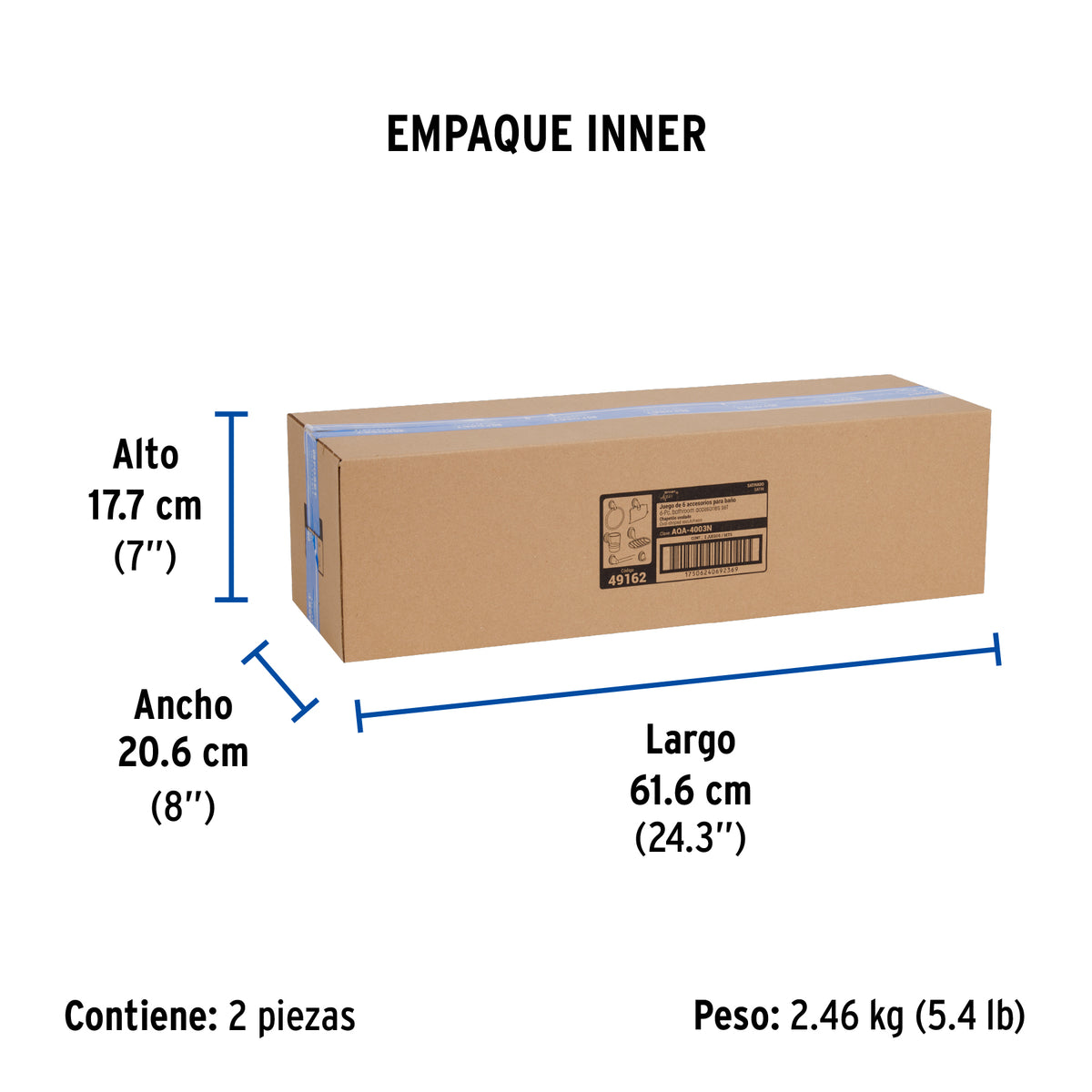 Jgo de acc p/baño con jabonera rejilla, satín,6 pzas, Aqua