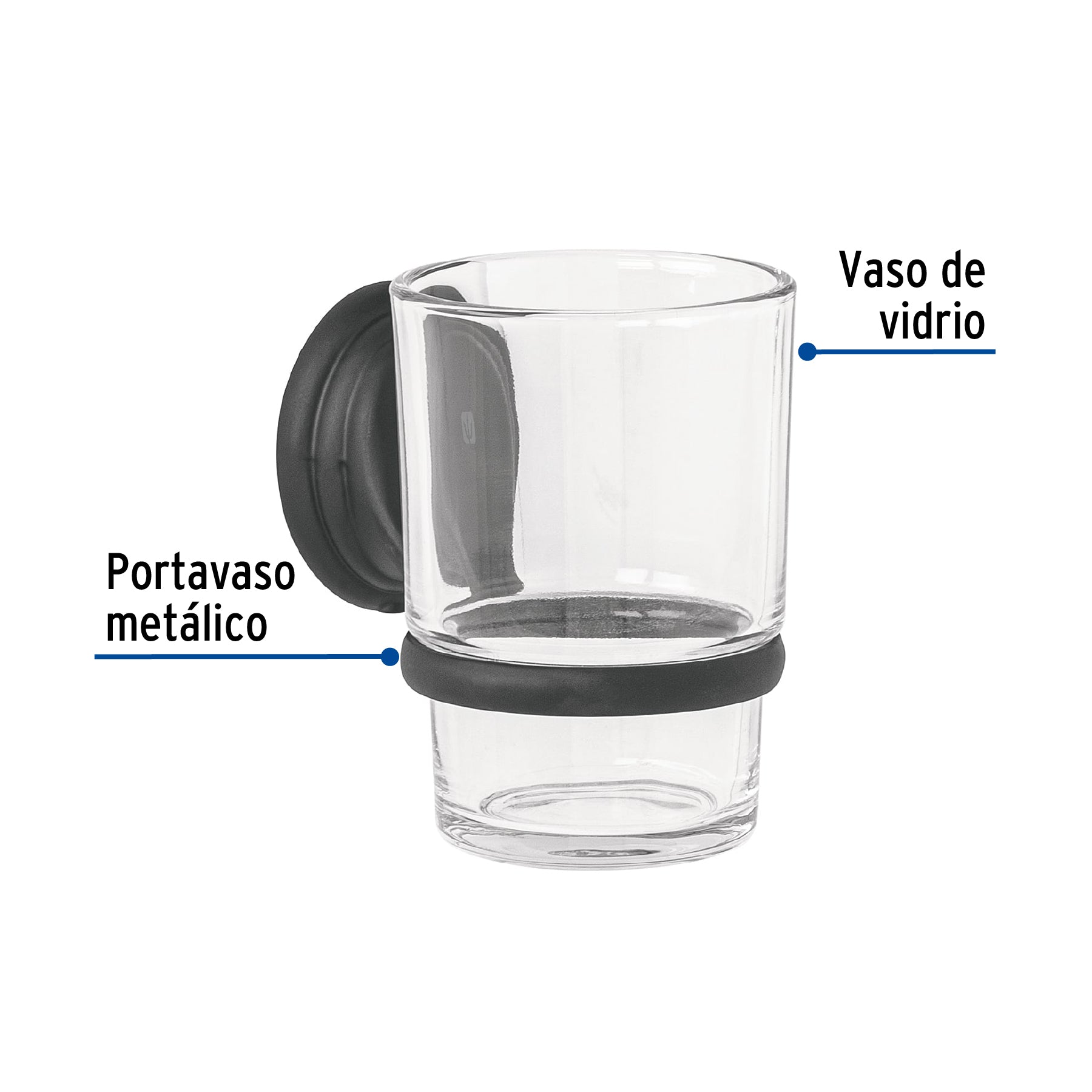 Portavaso cepillero negro con vaso de vidrio, Foset Aqua