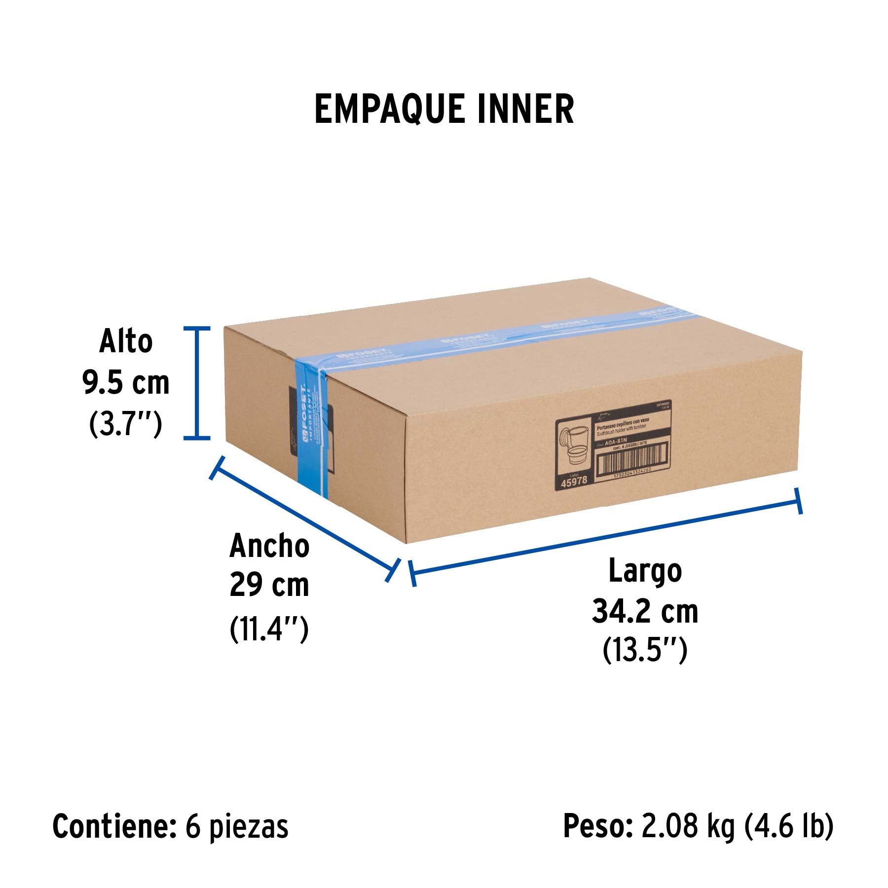 Portavaso cepillero satín con vaso de vidrio, Foset Aqua