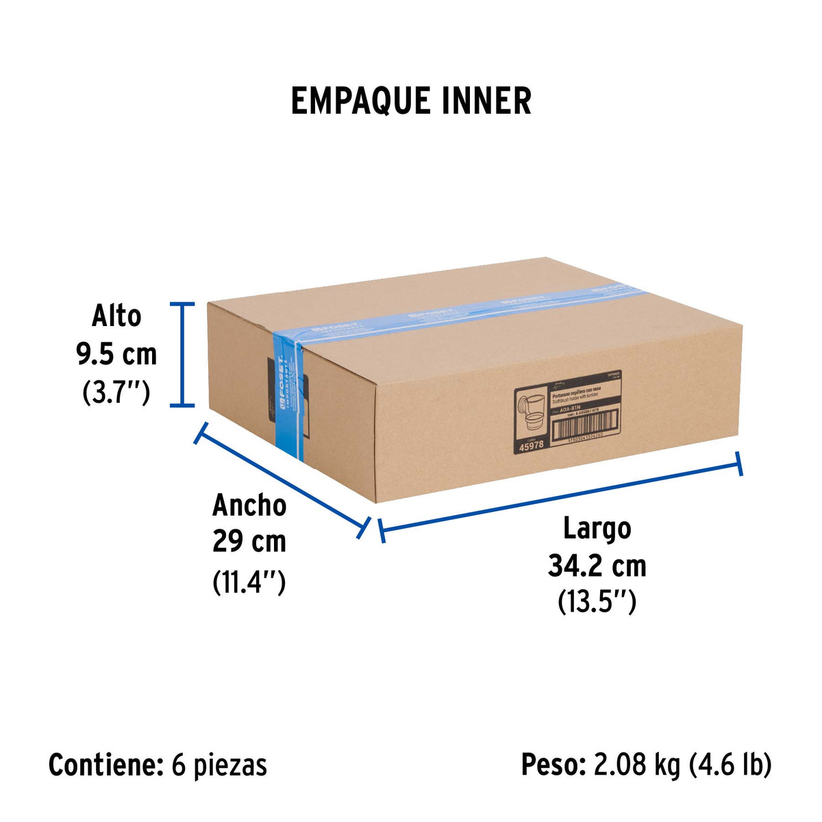 Portavaso cepillero satín con vaso de vidrio, Foset Aqua