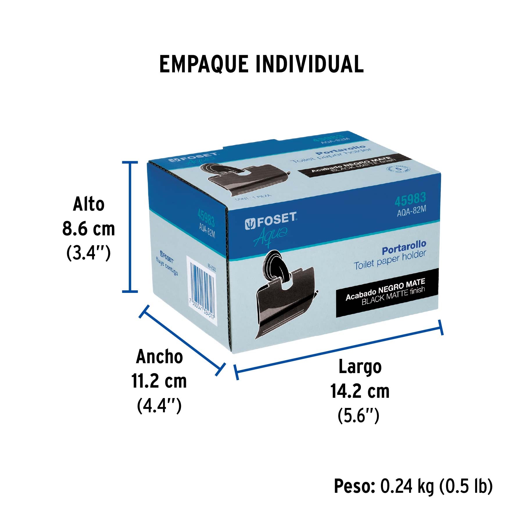 Portarrollo metálico acabado negro, Foset Aqua